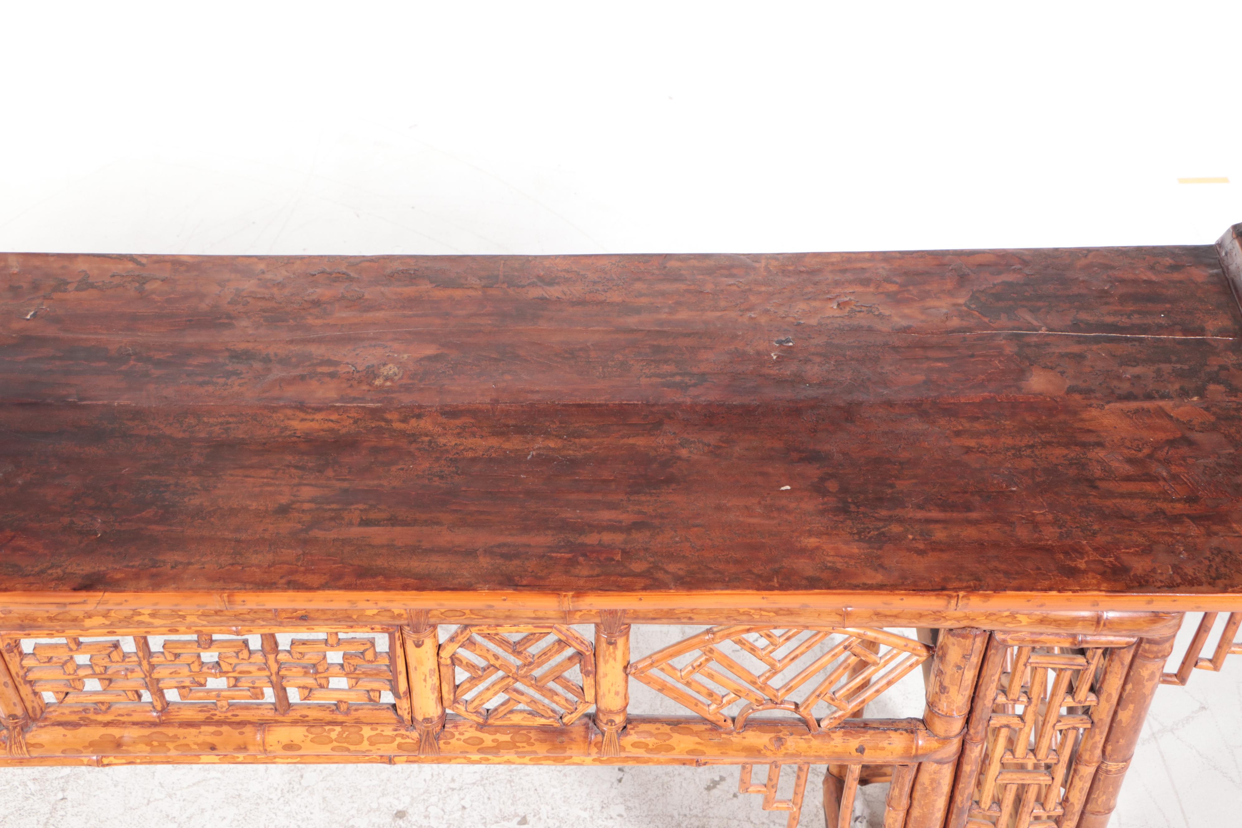 Large Chinese Bamboo and Hardwood Console Table