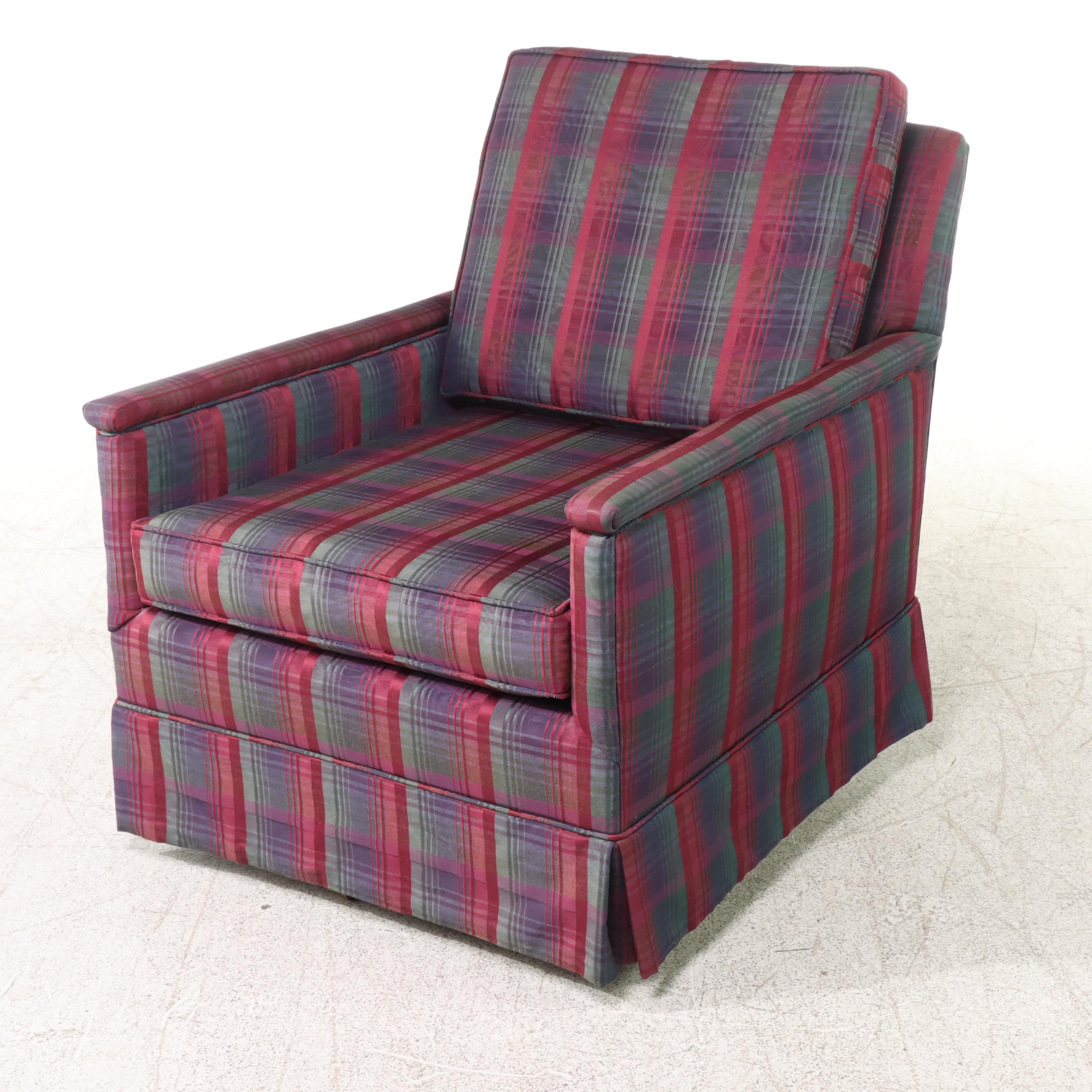 Pair of Custom-Upholstered Plaid Swivel-Rockers, Late 20th Century