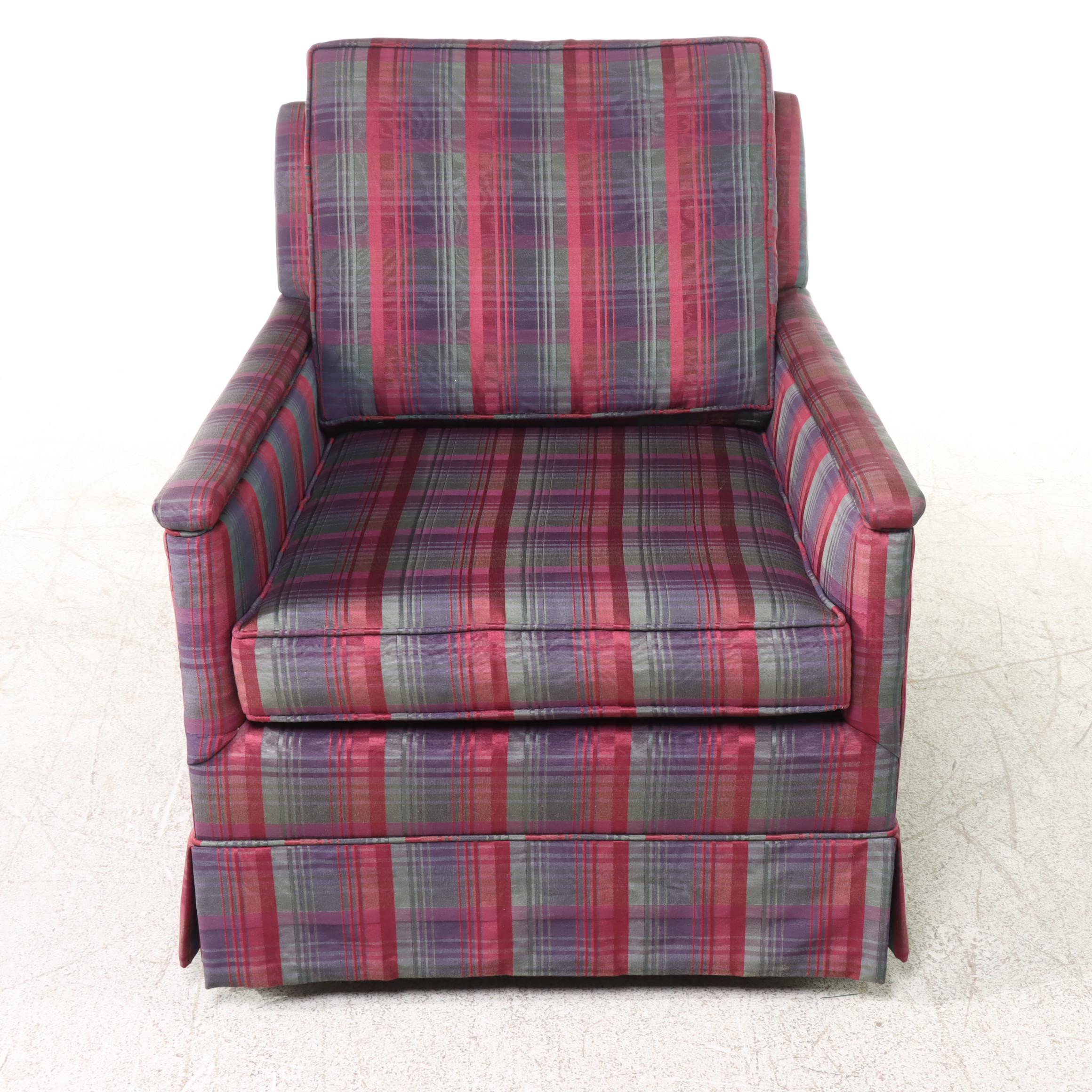 Pair of Custom-Upholstered Plaid Swivel-Rockers, Late 20th Century