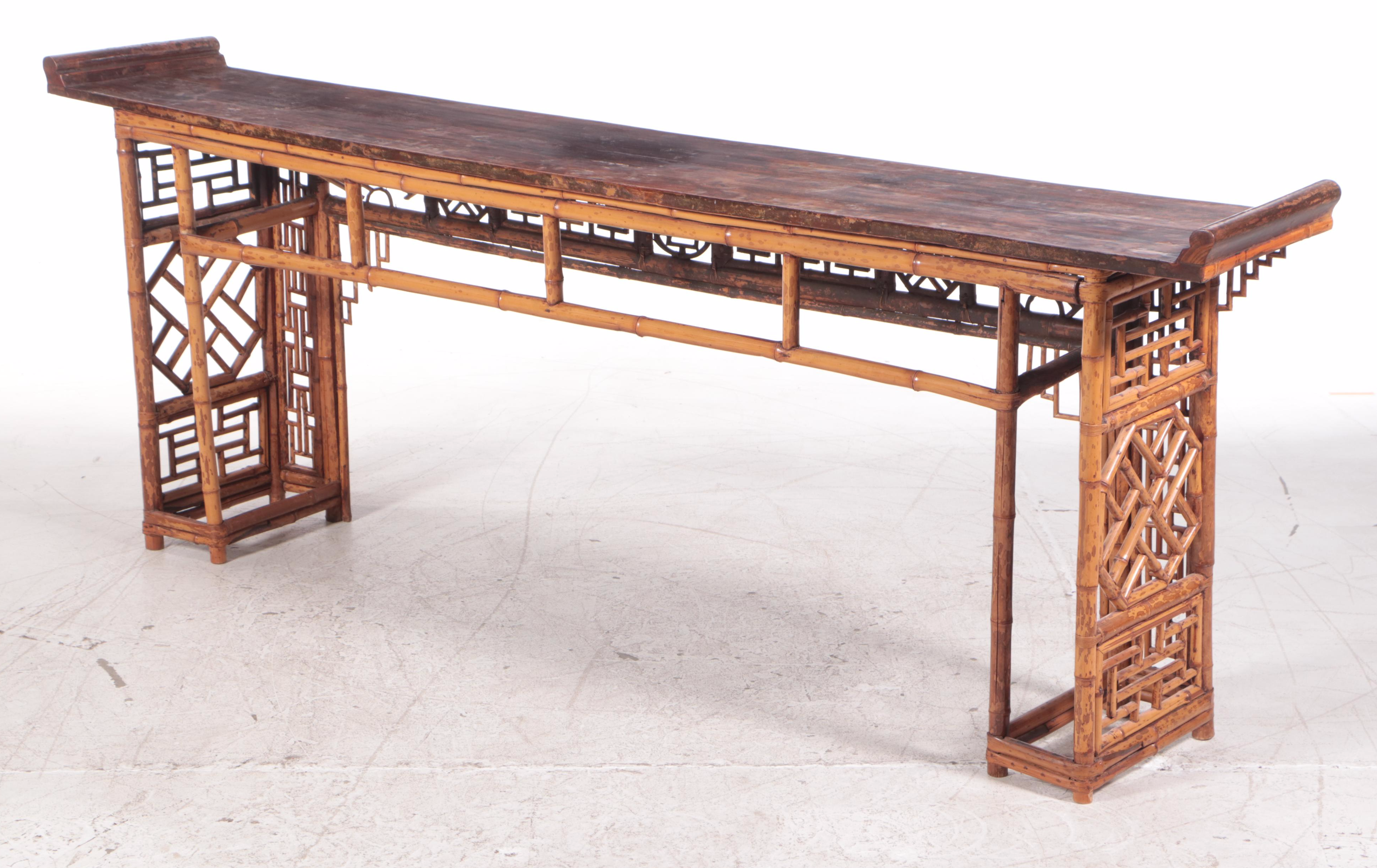 Large Chinese Bamboo and Hardwood Console Table