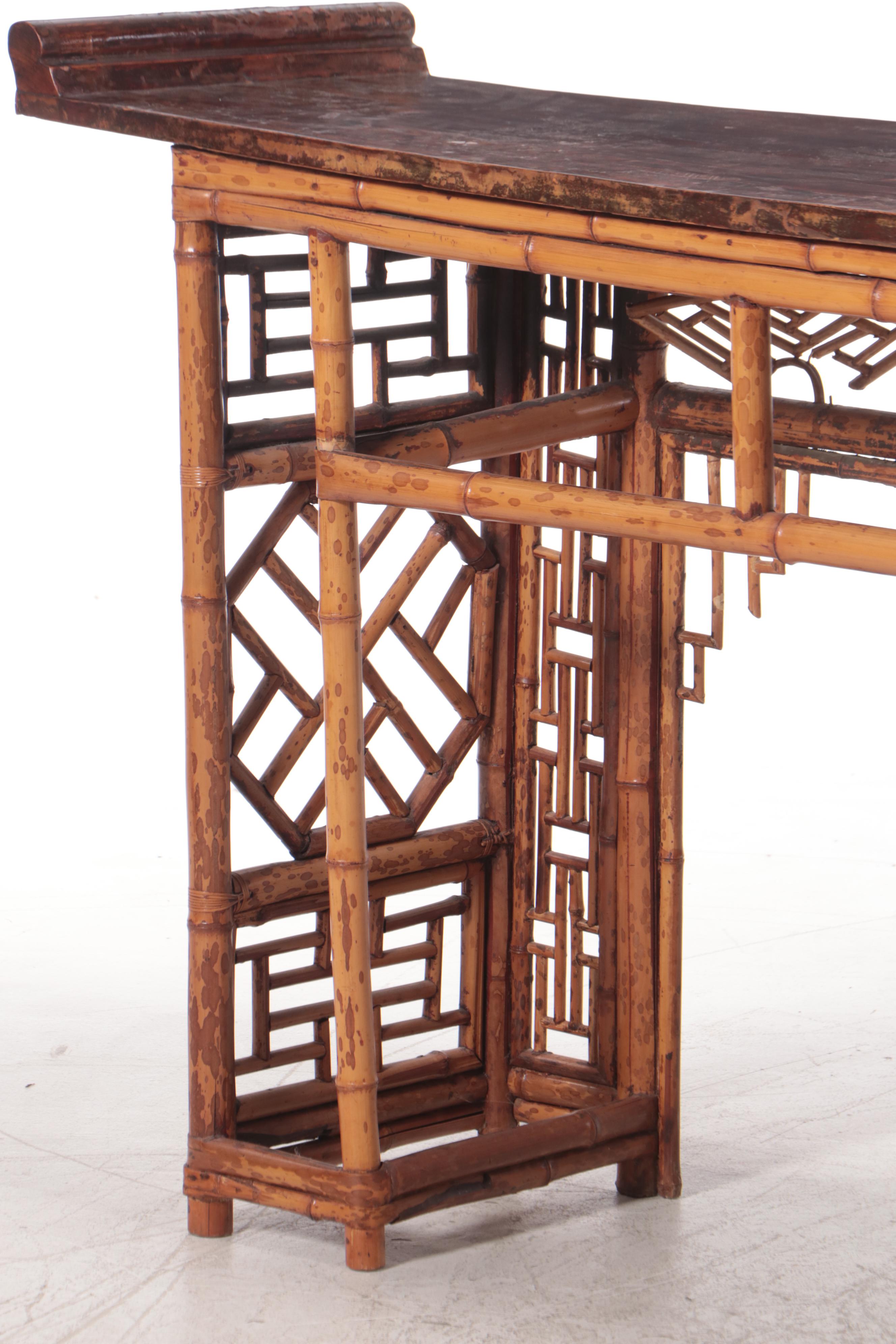 Large Chinese Bamboo and Hardwood Console Table