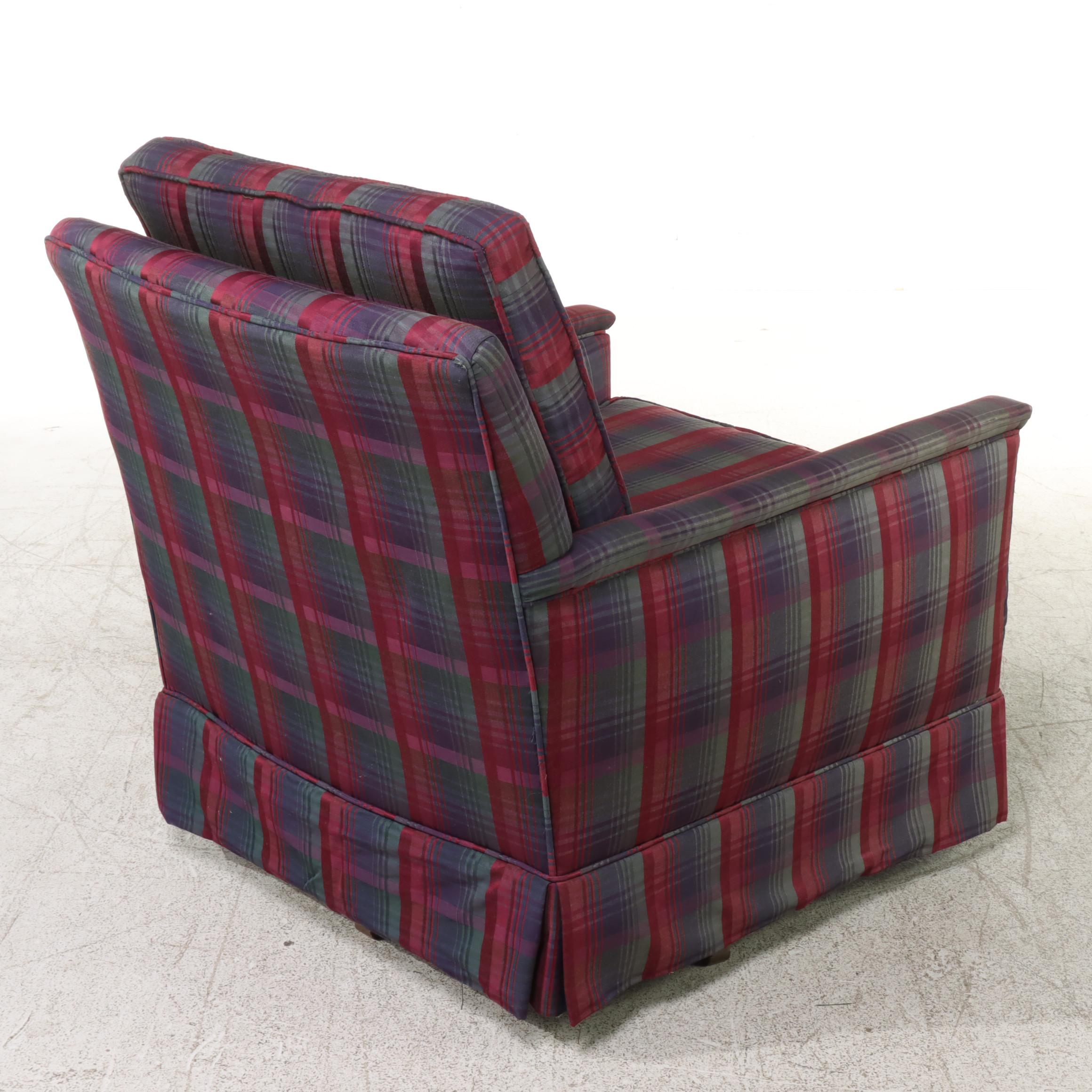 Pair of Custom-Upholstered Plaid Swivel-Rockers, Late 20th Century