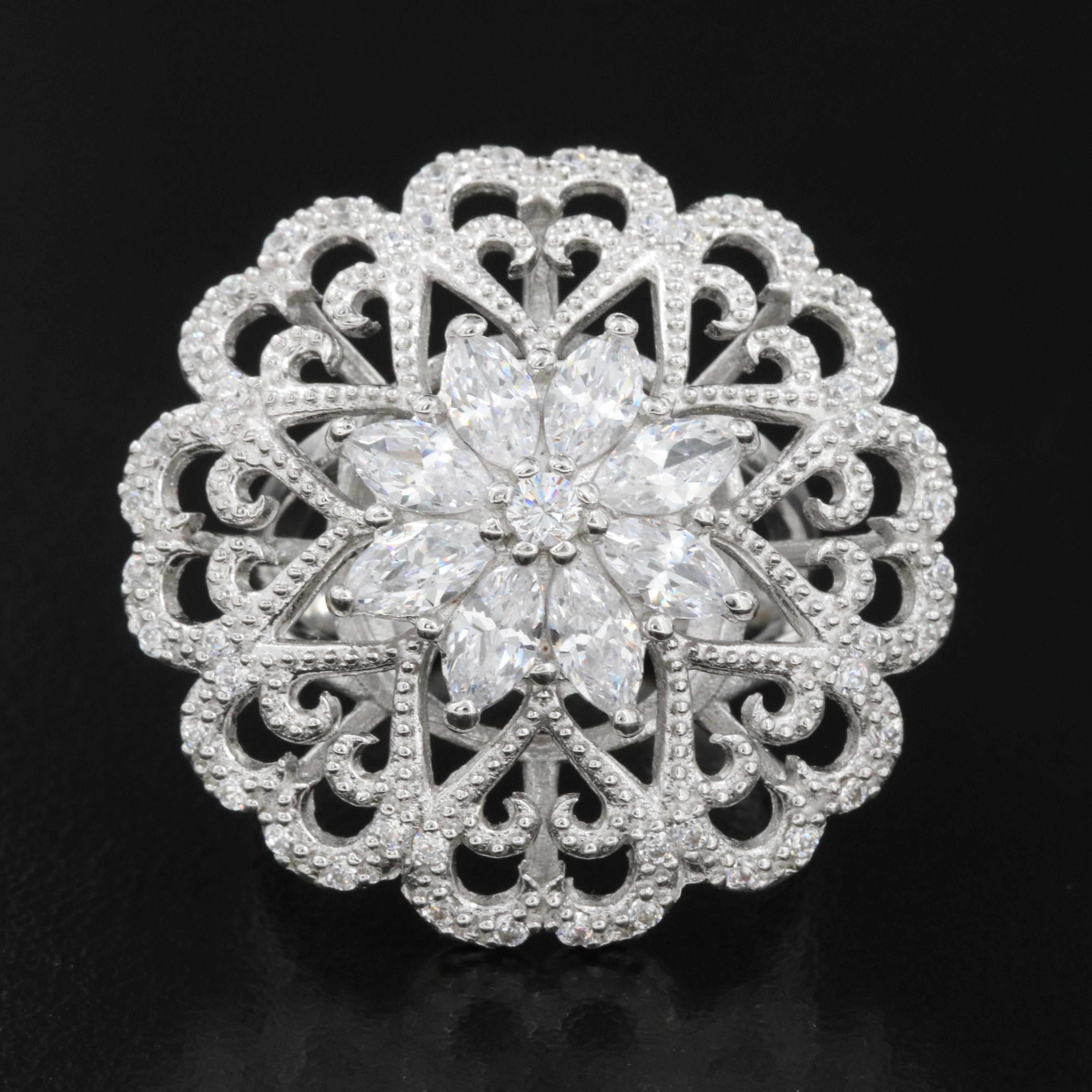 Sterling Cubic Zirconia Ring with Heart Detail