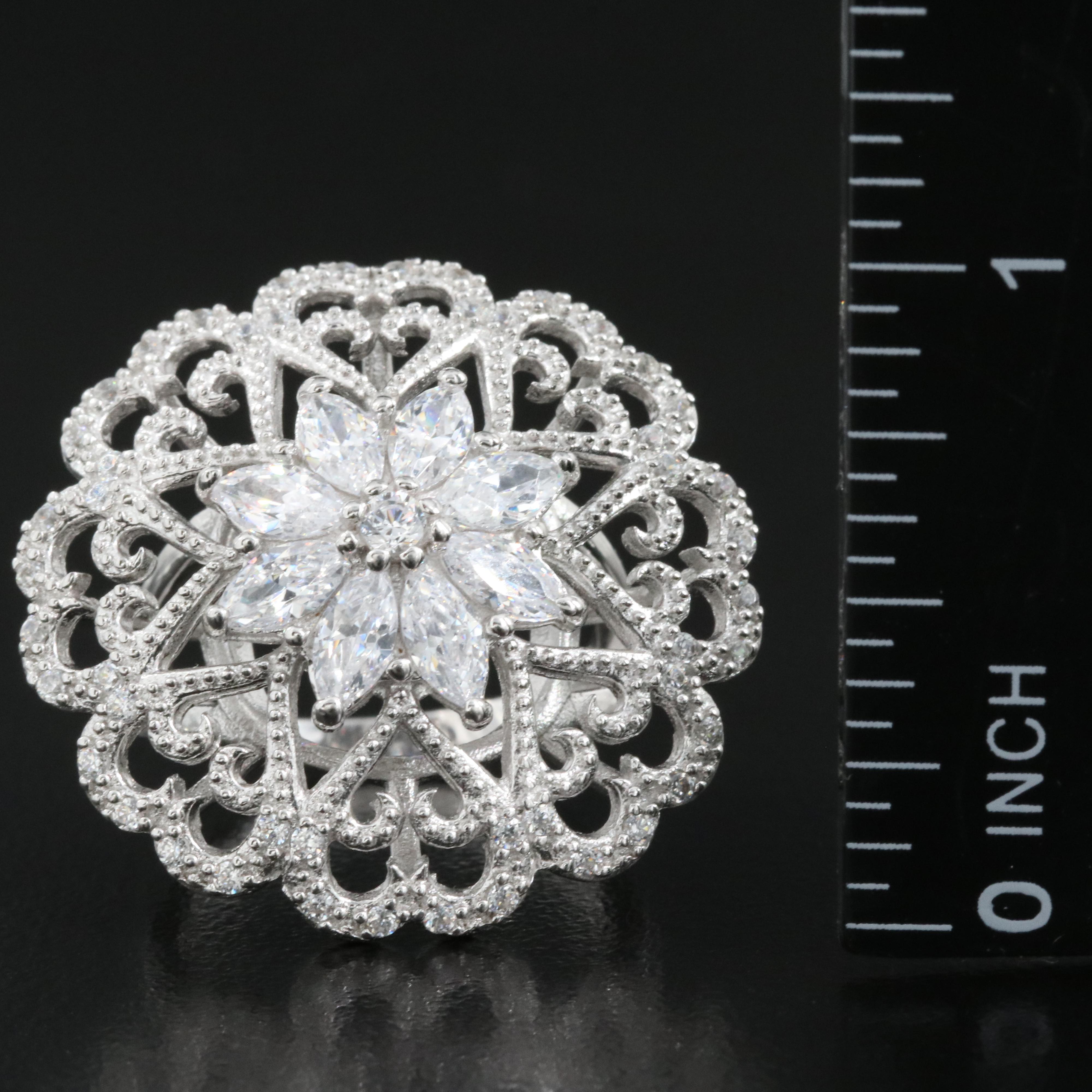 Sterling Cubic Zirconia Ring with Heart Detail