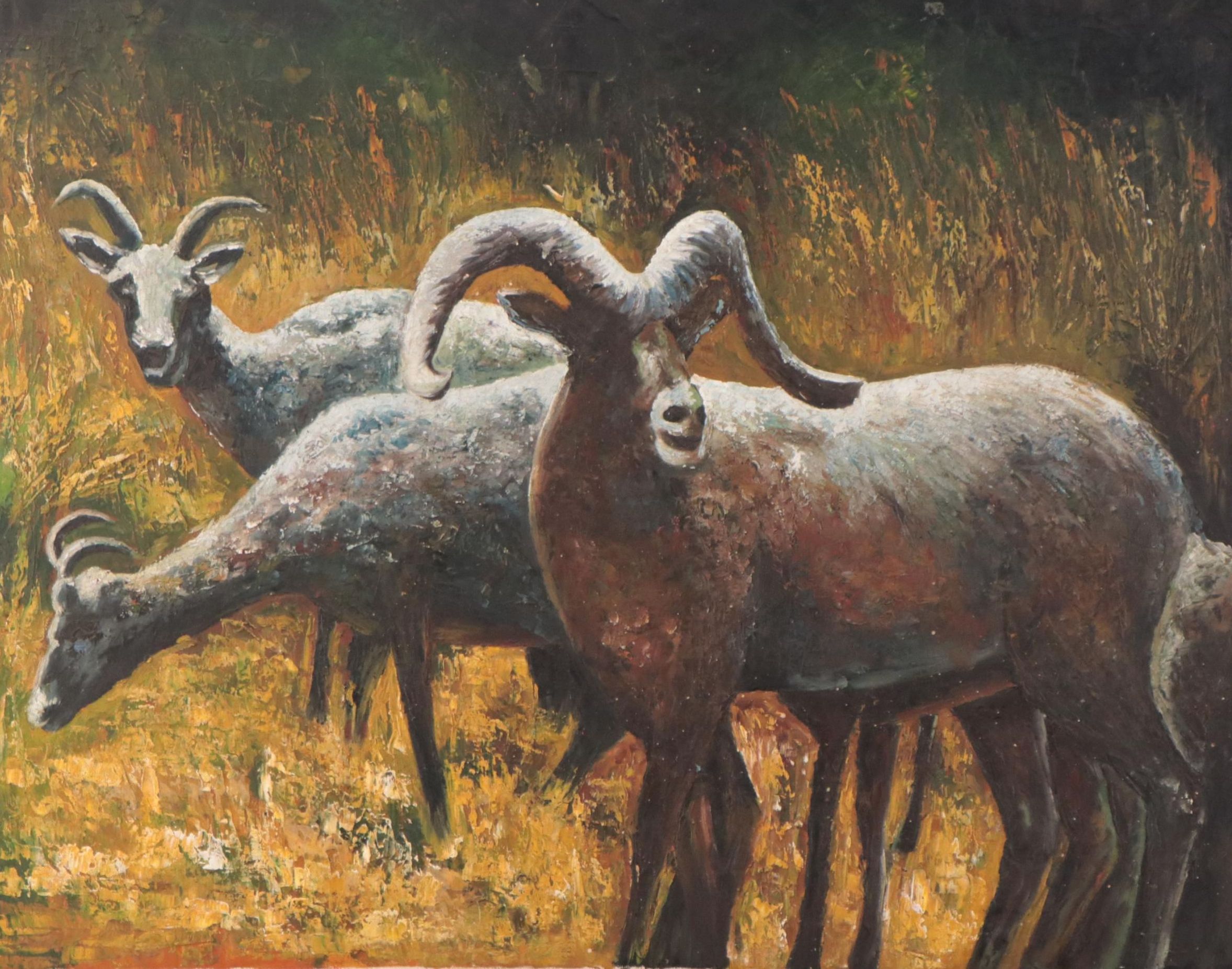 Impasto Acrylic Painting of Bighorn Sheep
