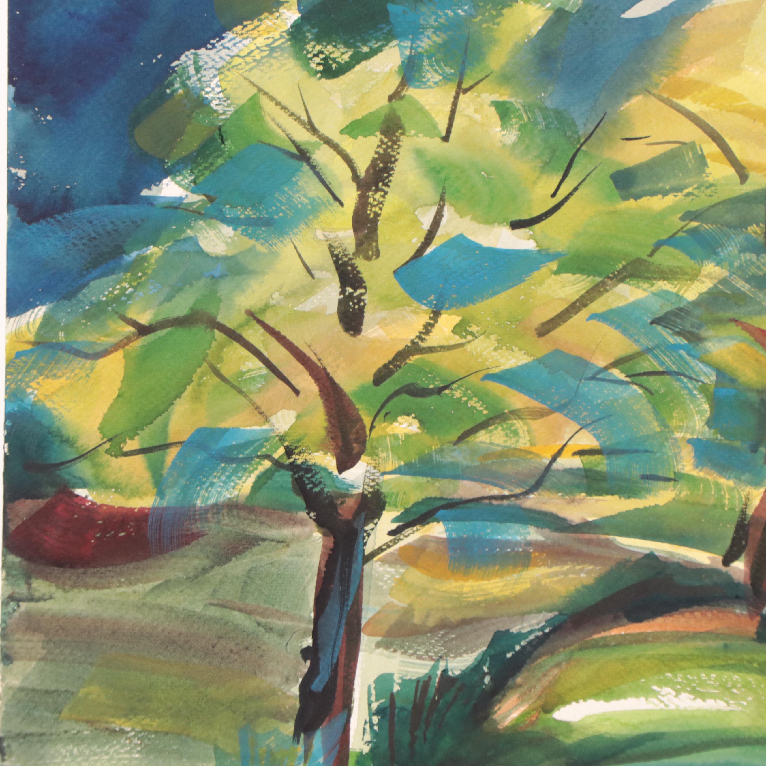 Robert Domin Watercolor Painting of Landscape