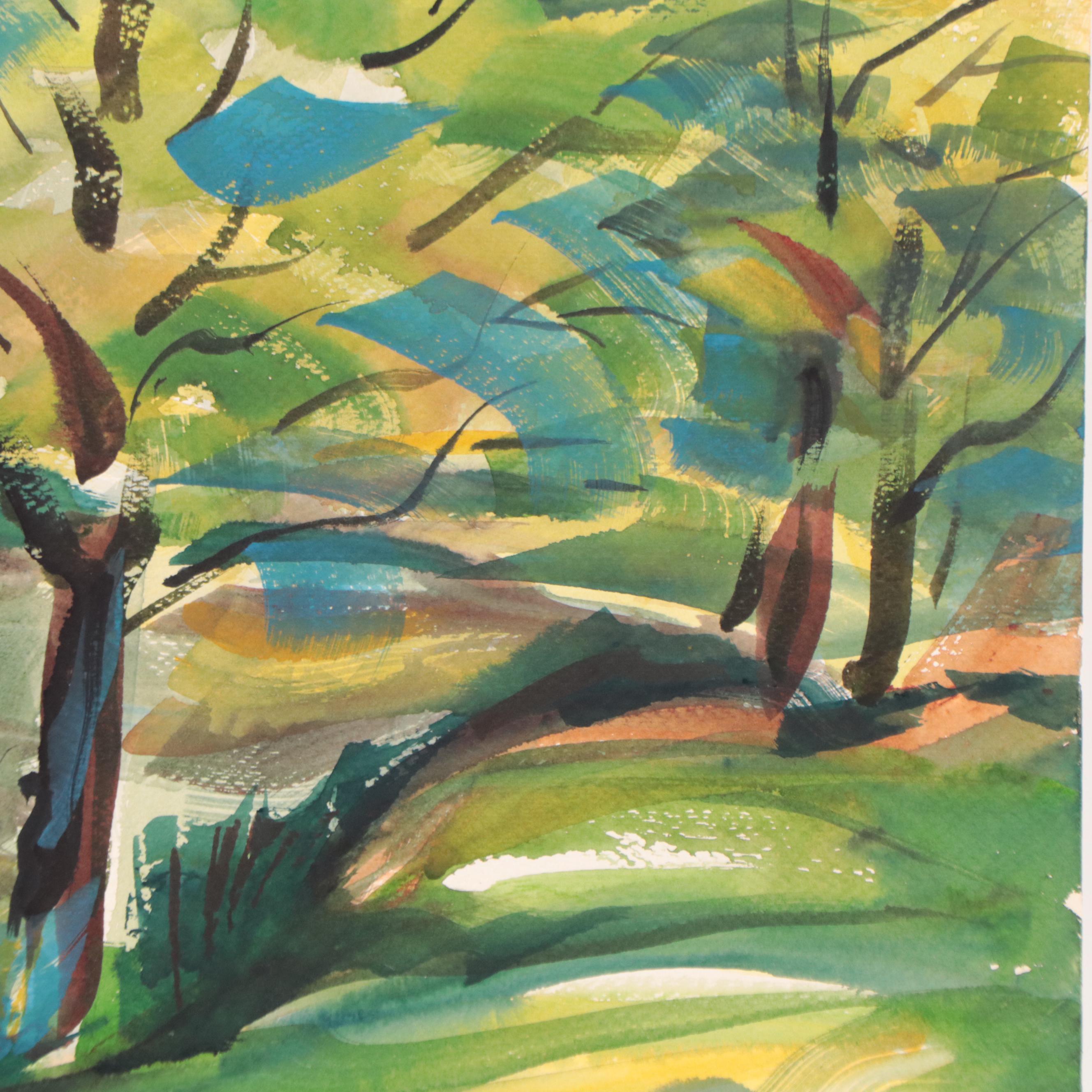 Robert Domin Watercolor Painting of Landscape