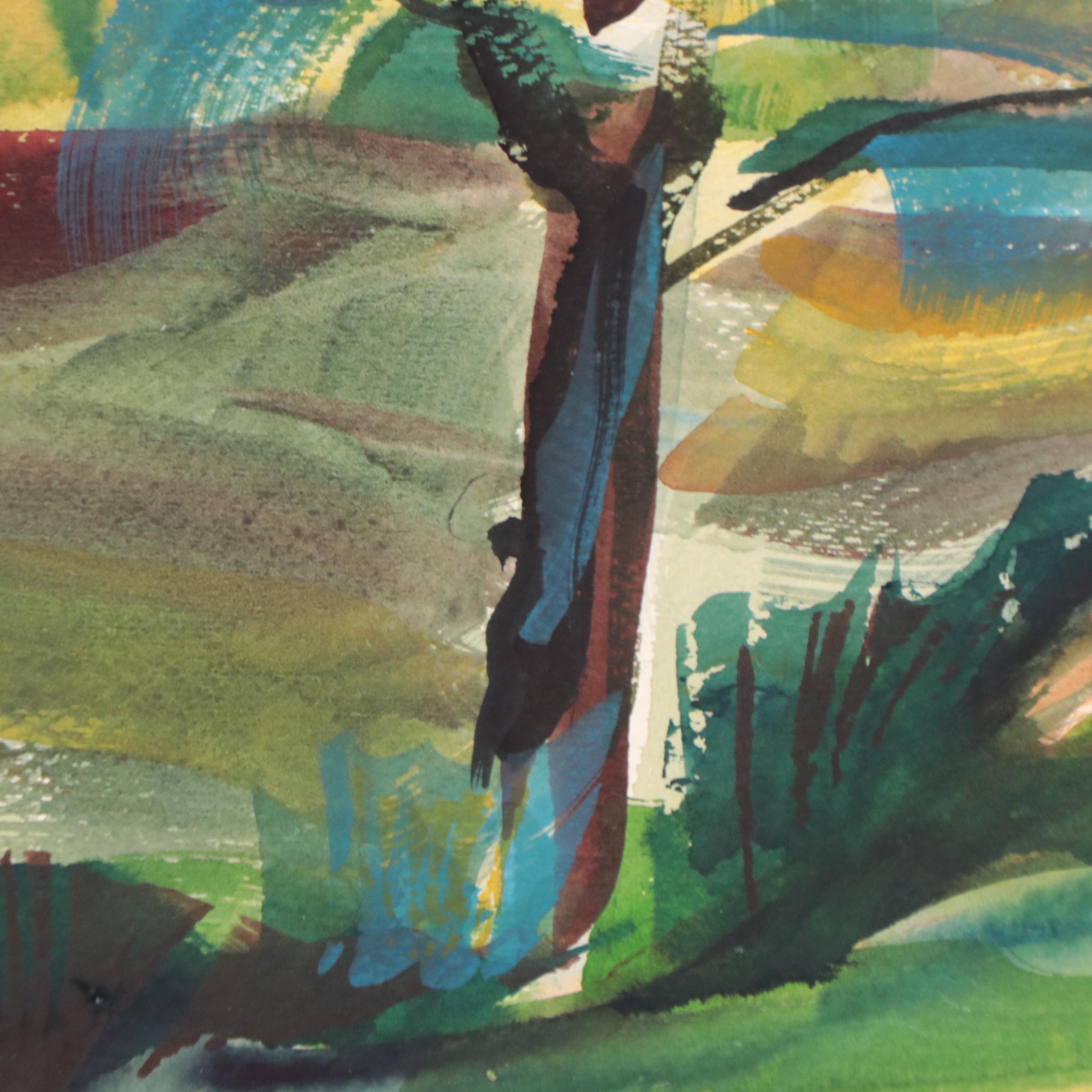 Robert Domin Watercolor Painting of Landscape