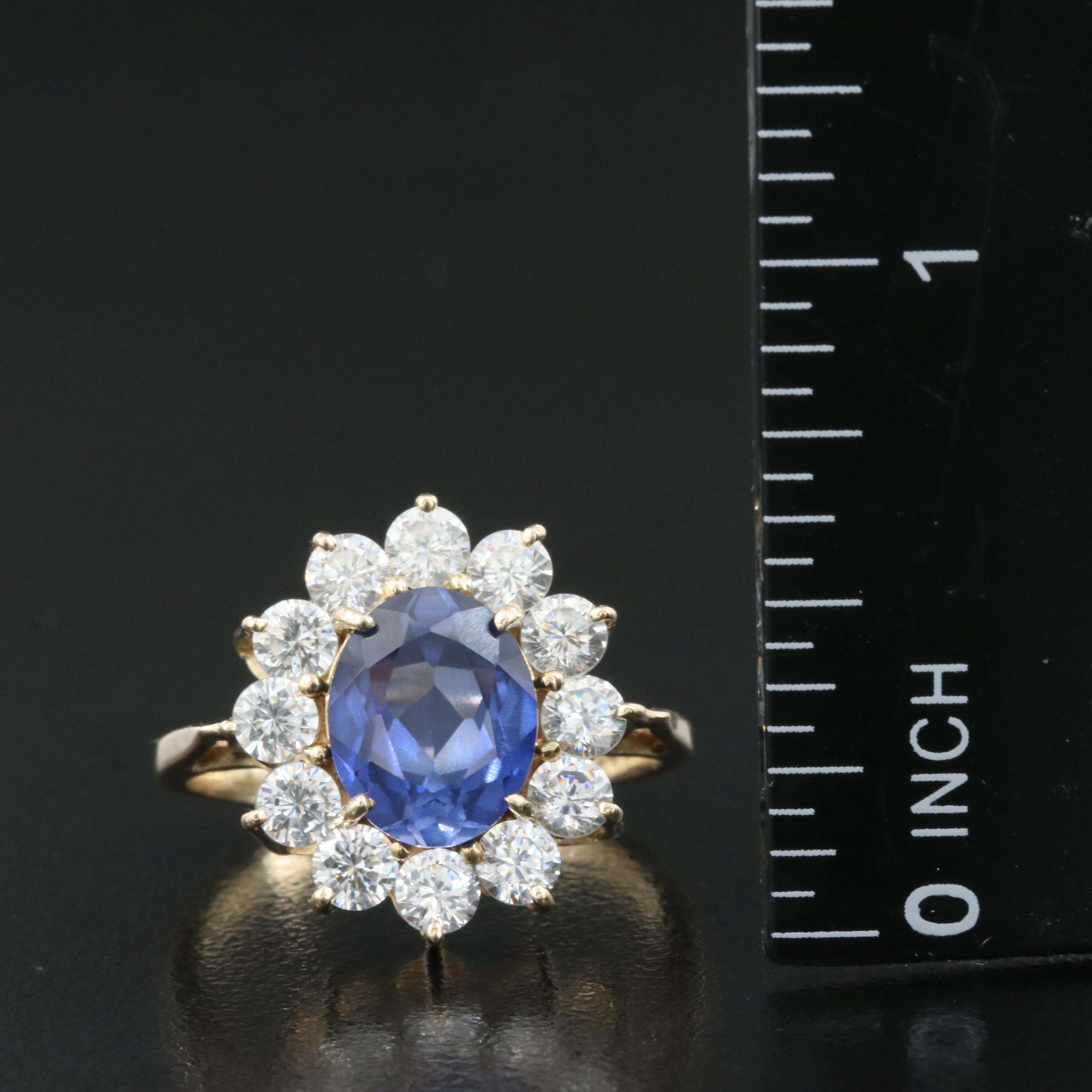 14K Sapphire and Cubic Zirconia Ring