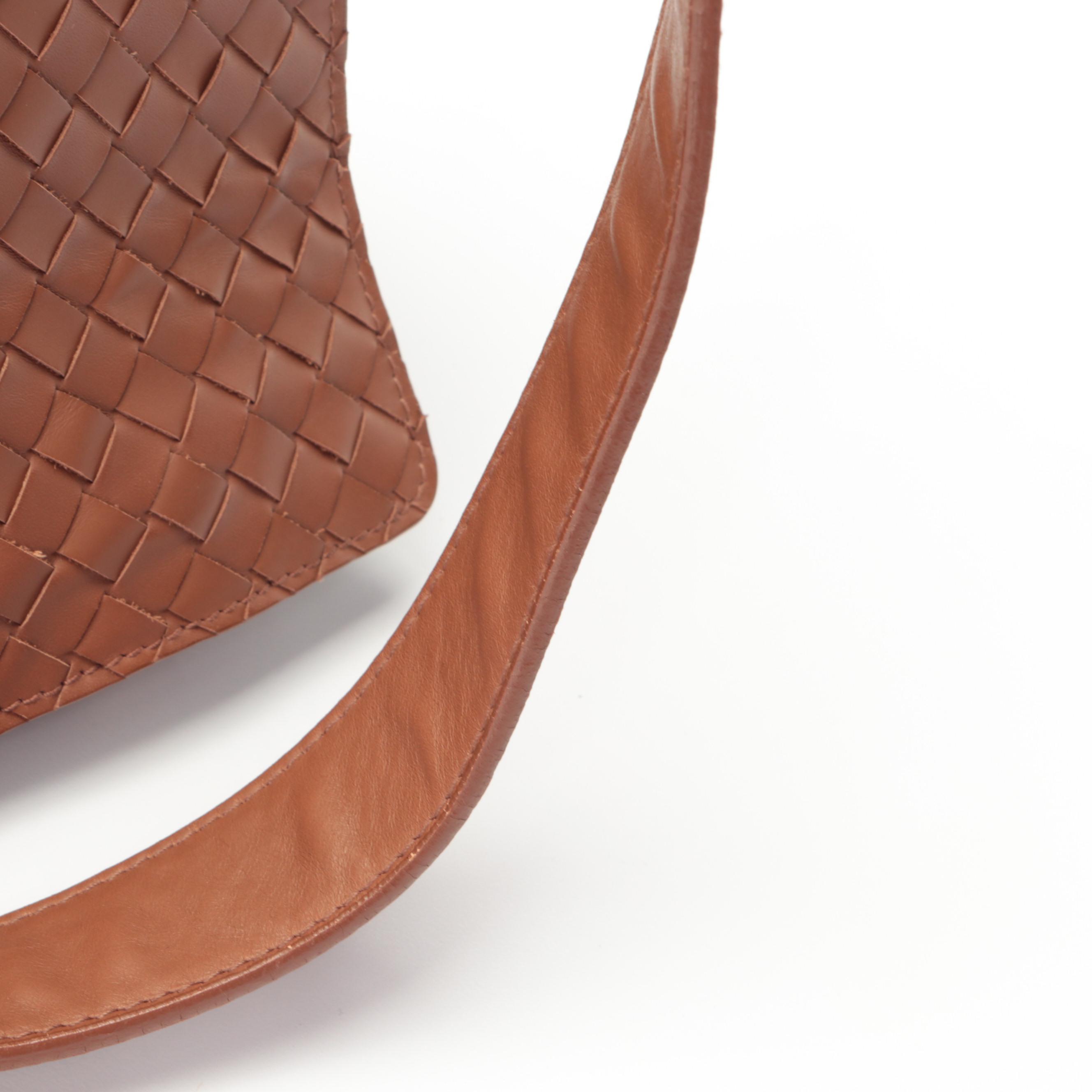 Bottega Veneta Large Messenger Flap Bag in Brown Intrecciato and Smooth Leather