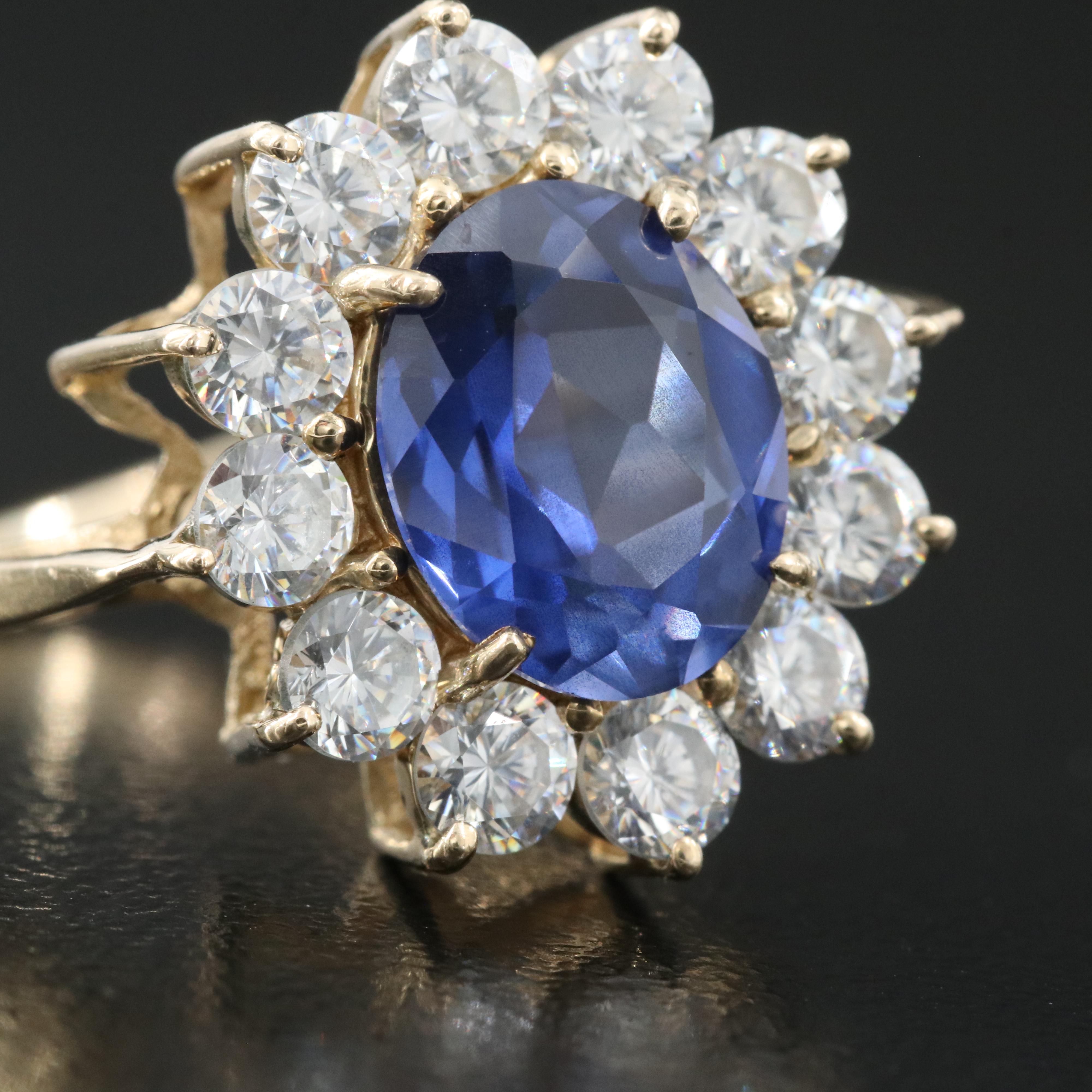 14K Sapphire and Cubic Zirconia Ring