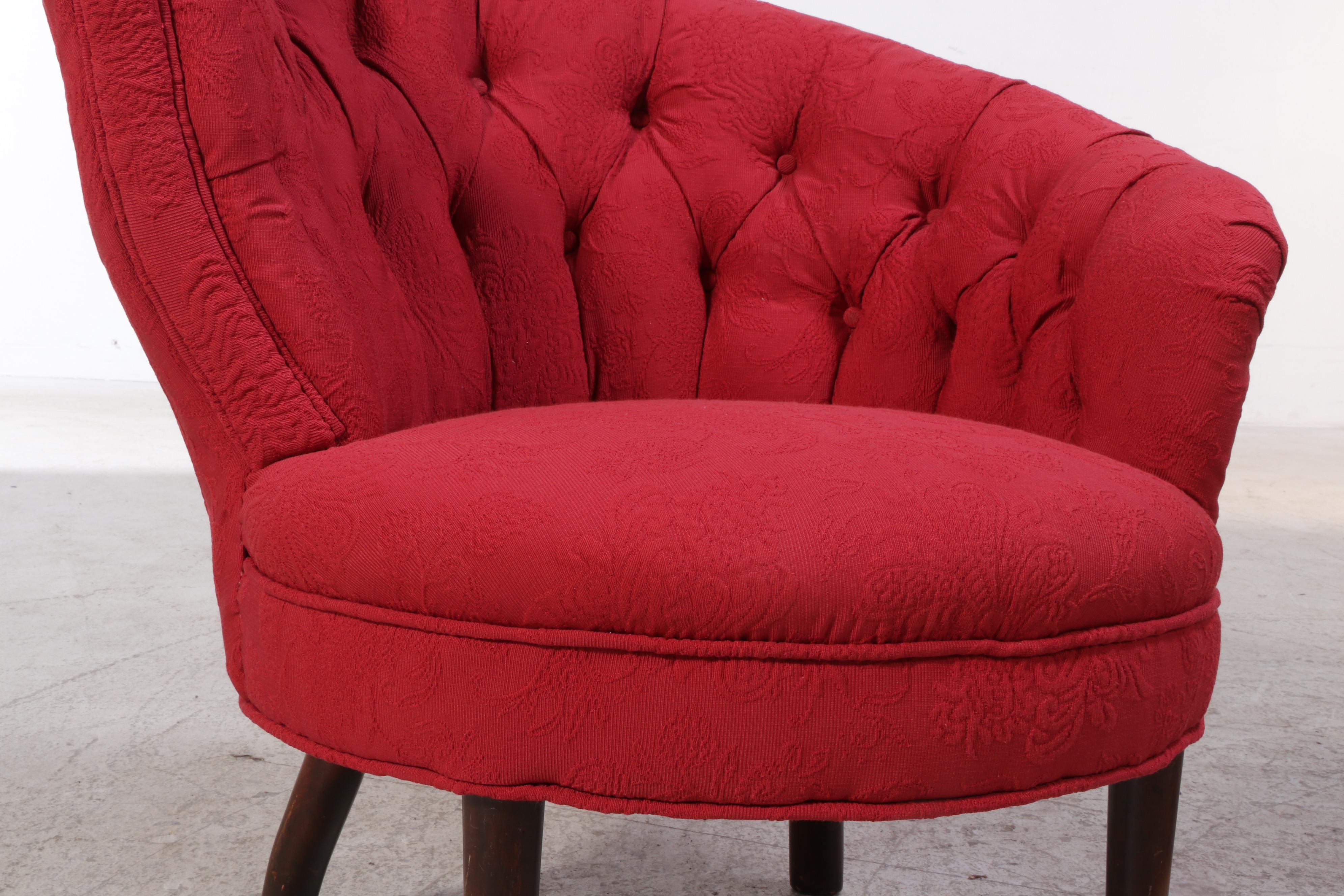Pair of Hollywood Regency Style Mahogany & Buttoned-Down Asymmetrical Tub Chairs