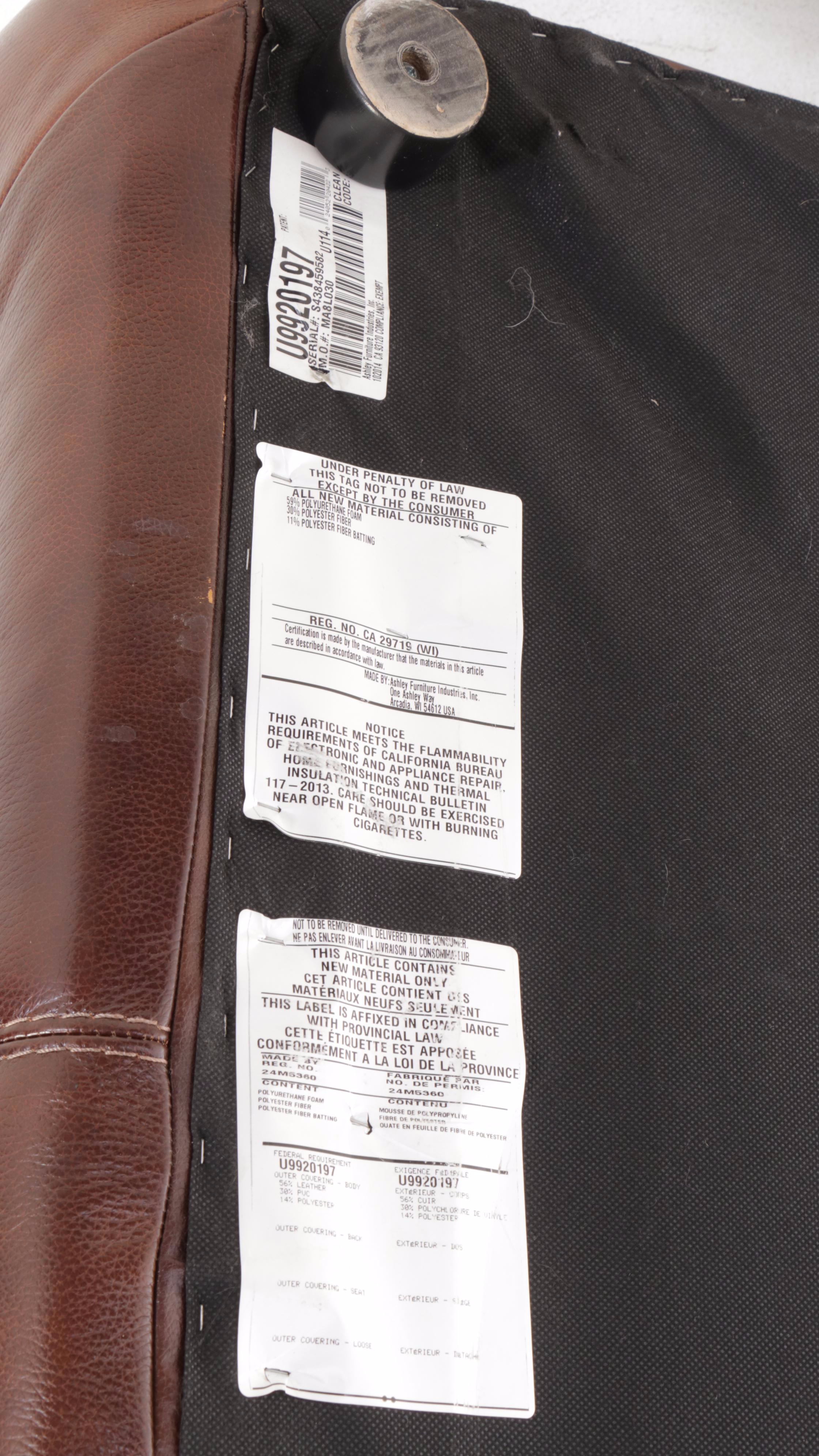 Ashley Furniture Bonded Leather Sectional Sofa with Reclining Feature, Storage