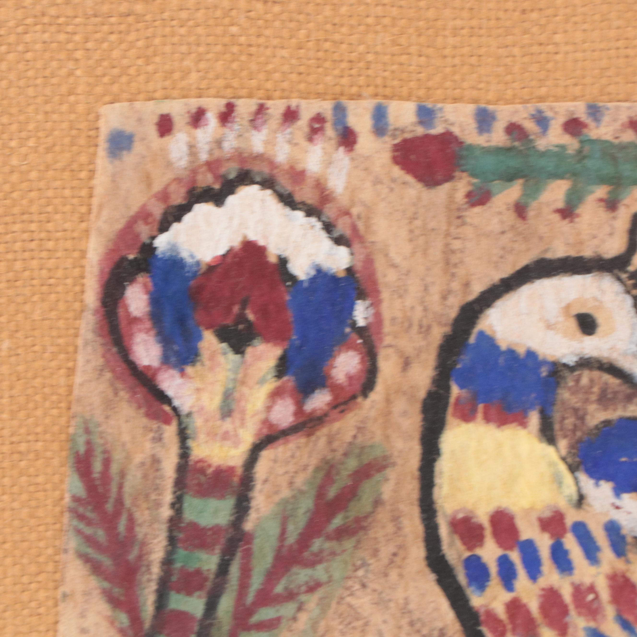 Folk Art Acrylic Painting of Birds