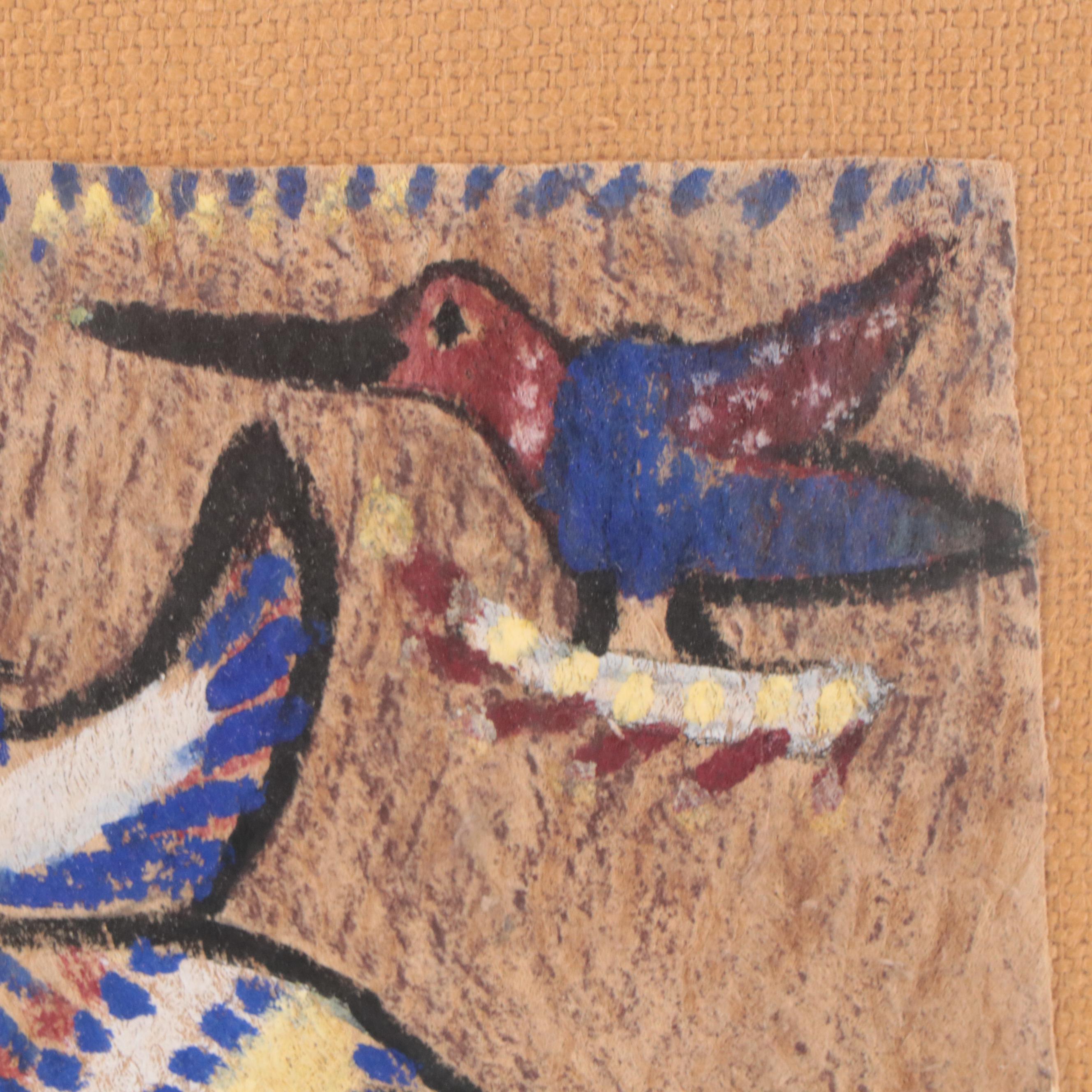 Folk Art Acrylic Painting of Birds