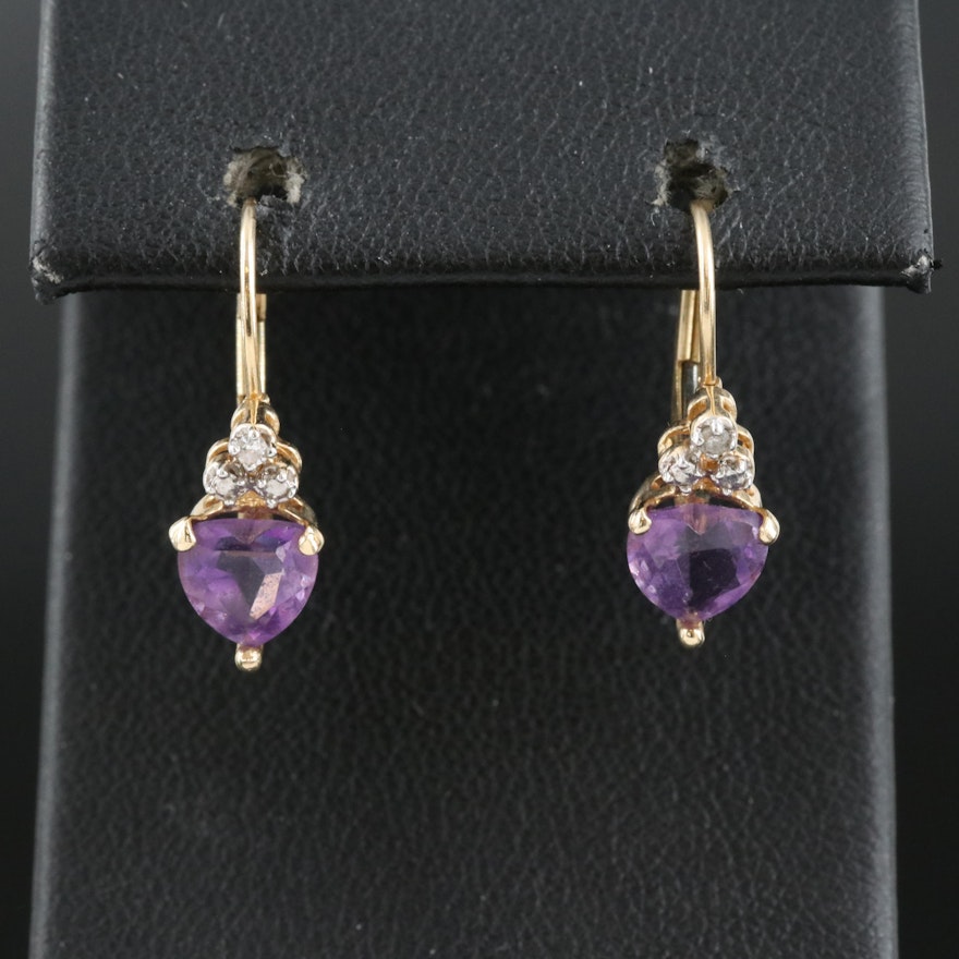 14K Amethyst and Diamond Heart Earrings