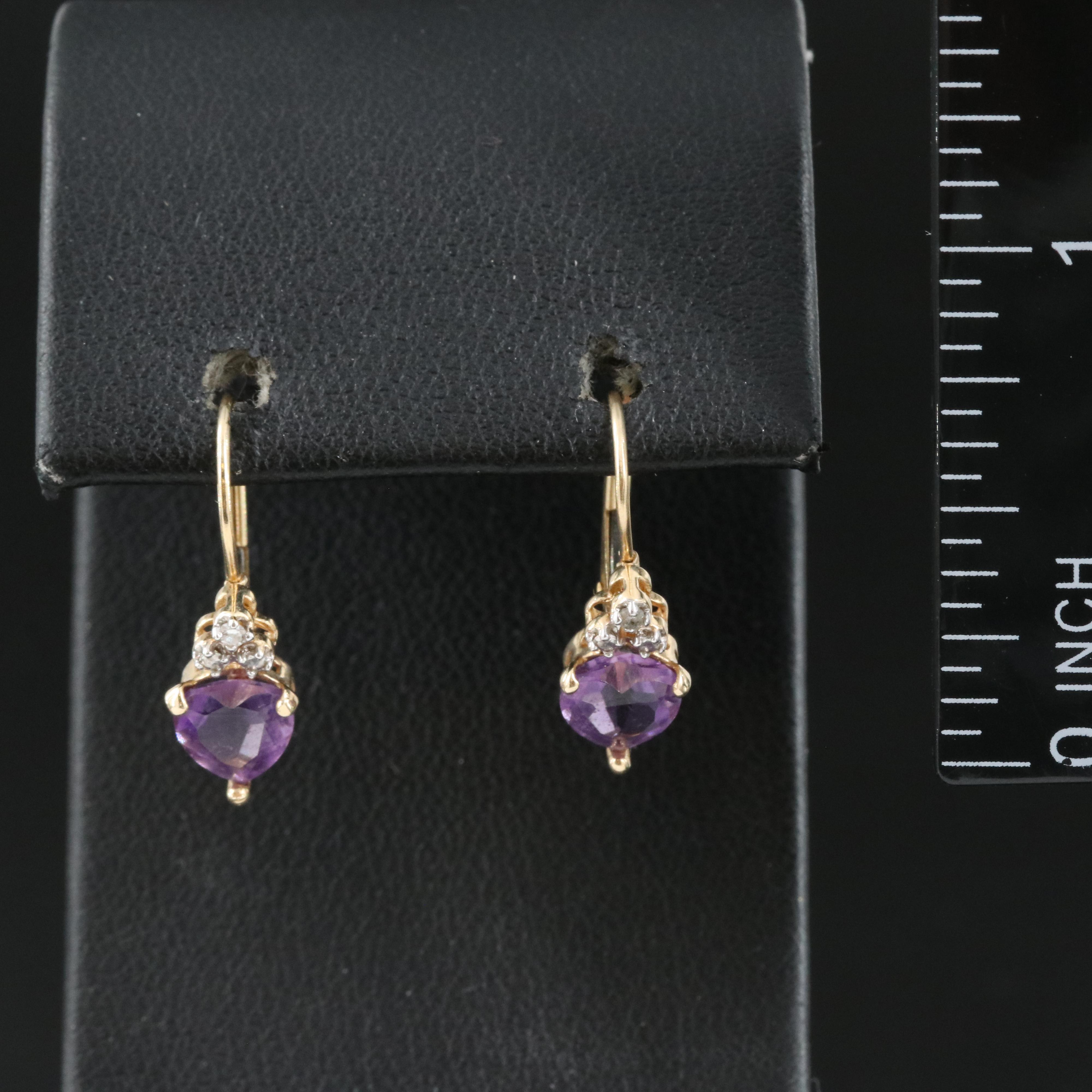 14K Amethyst and Diamond Heart Earrings
