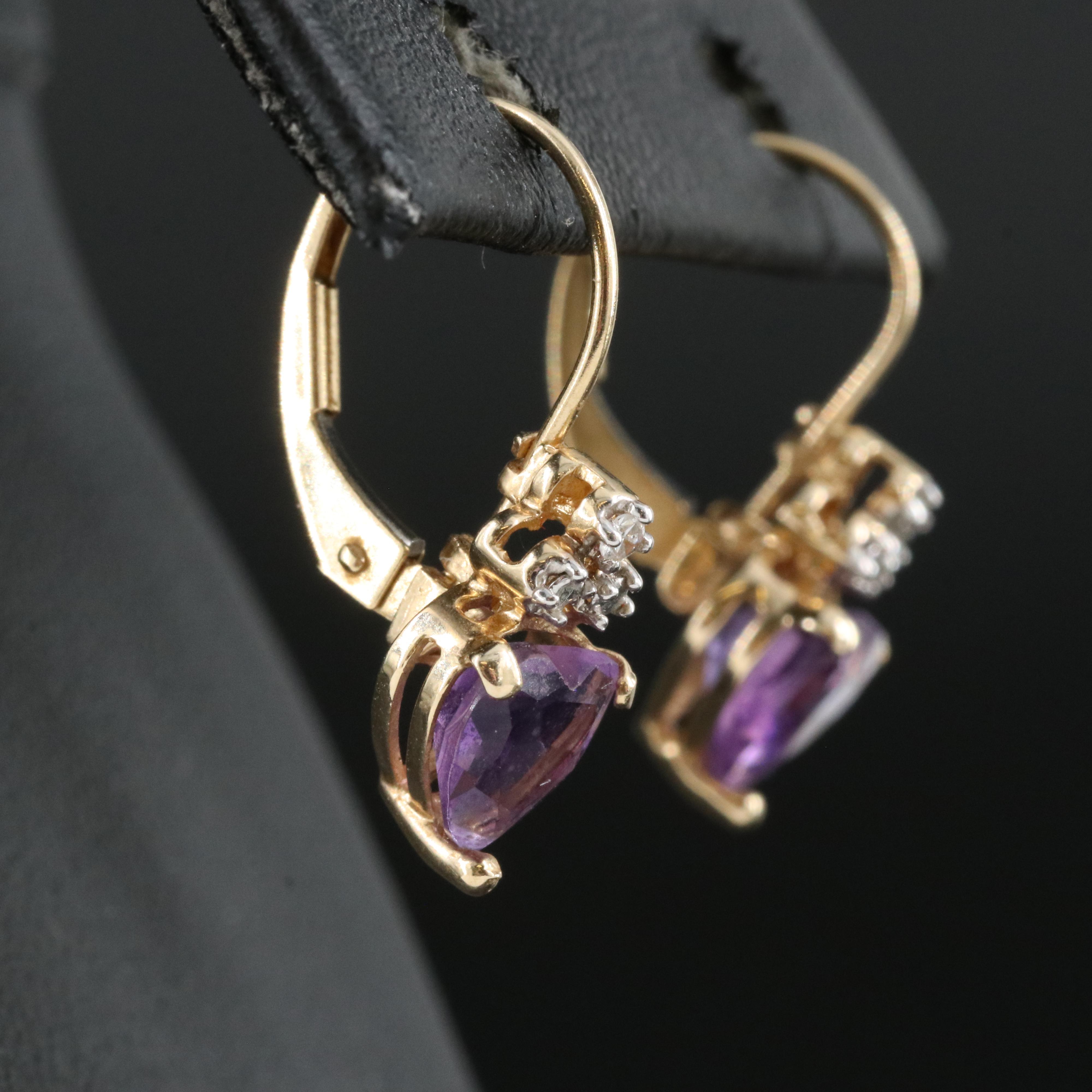 14K Amethyst and Diamond Heart Earrings