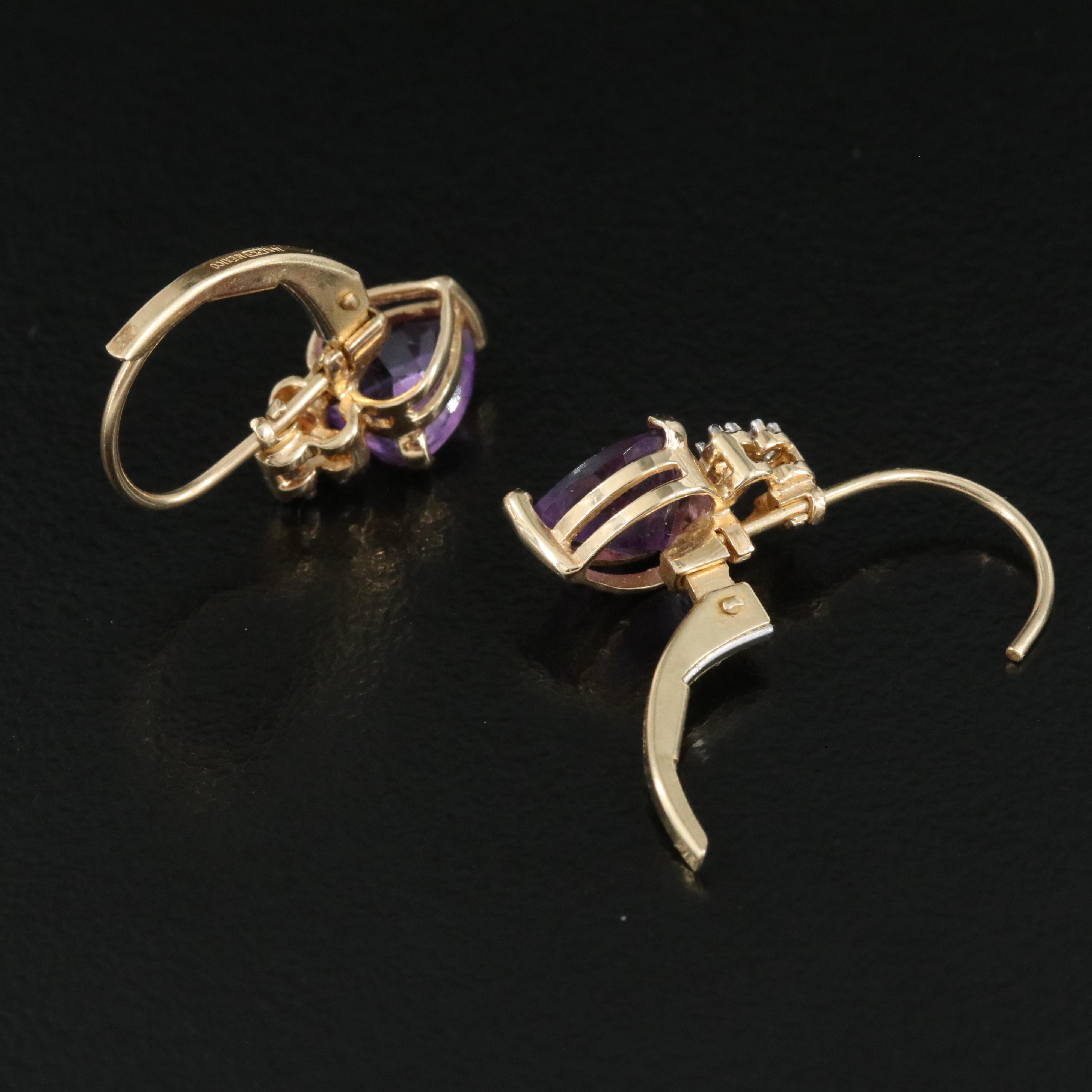 14K Amethyst and Diamond Heart Earrings