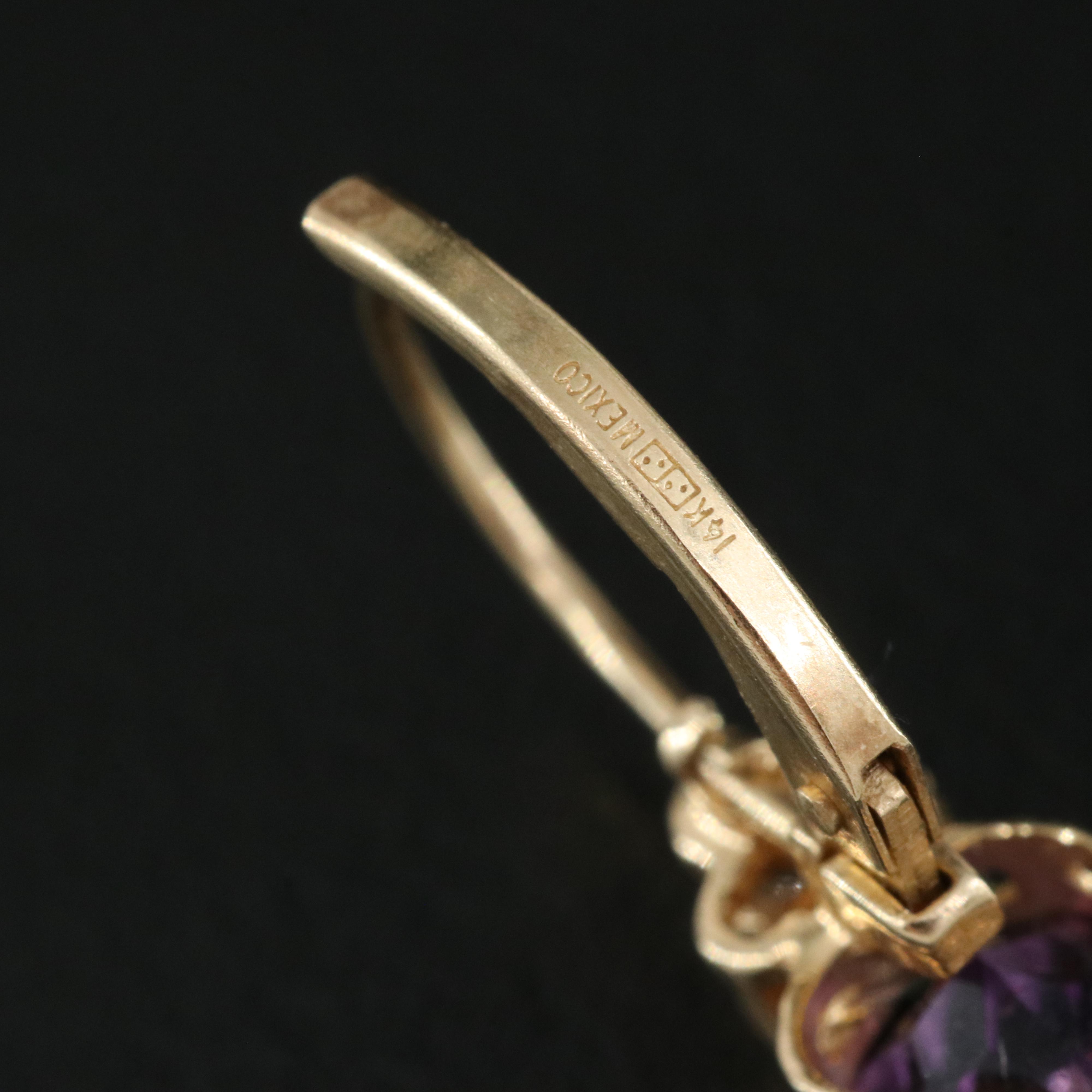 14K Amethyst and Diamond Heart Earrings