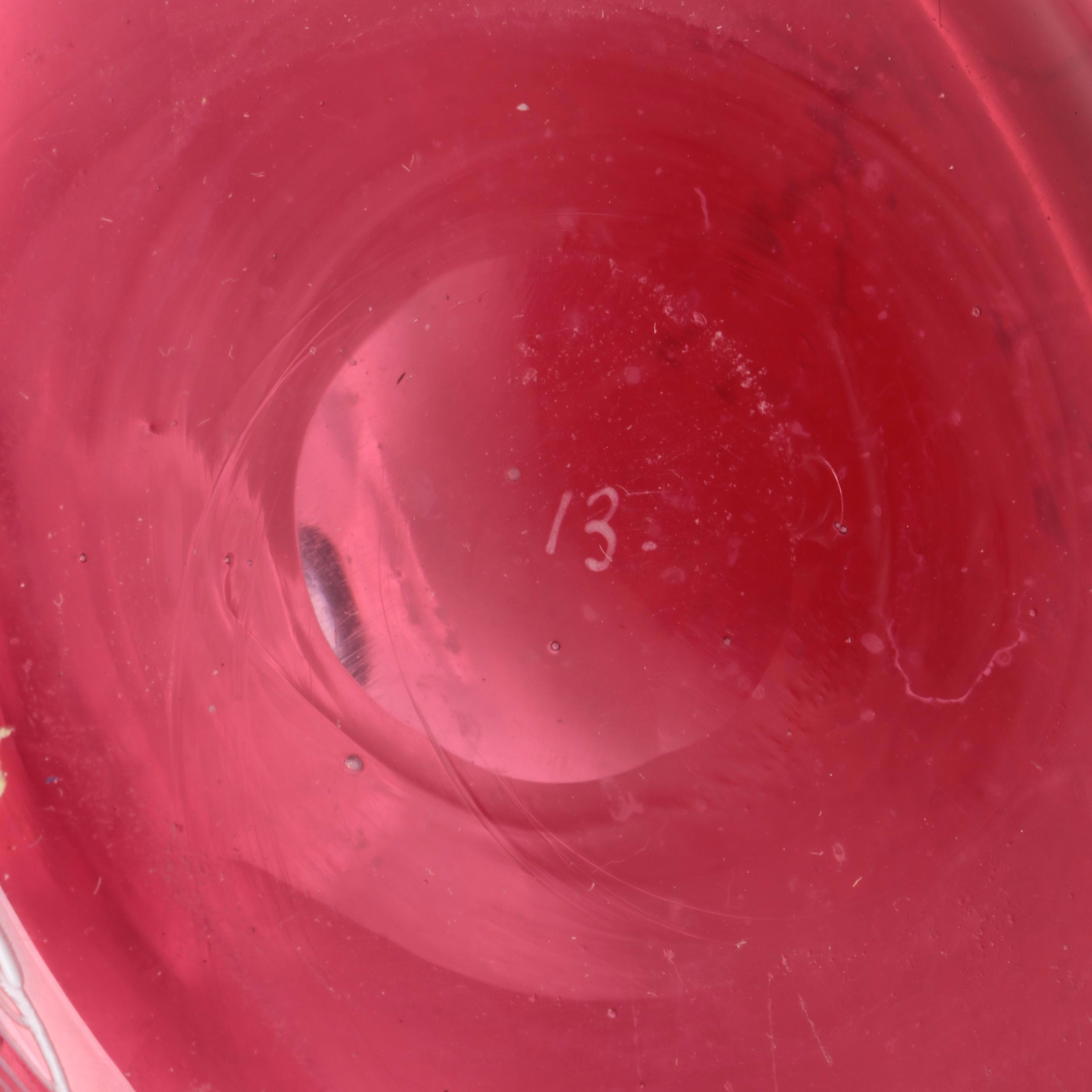 Handmade Enameled Cranberry Glass Decanter, 20th Century