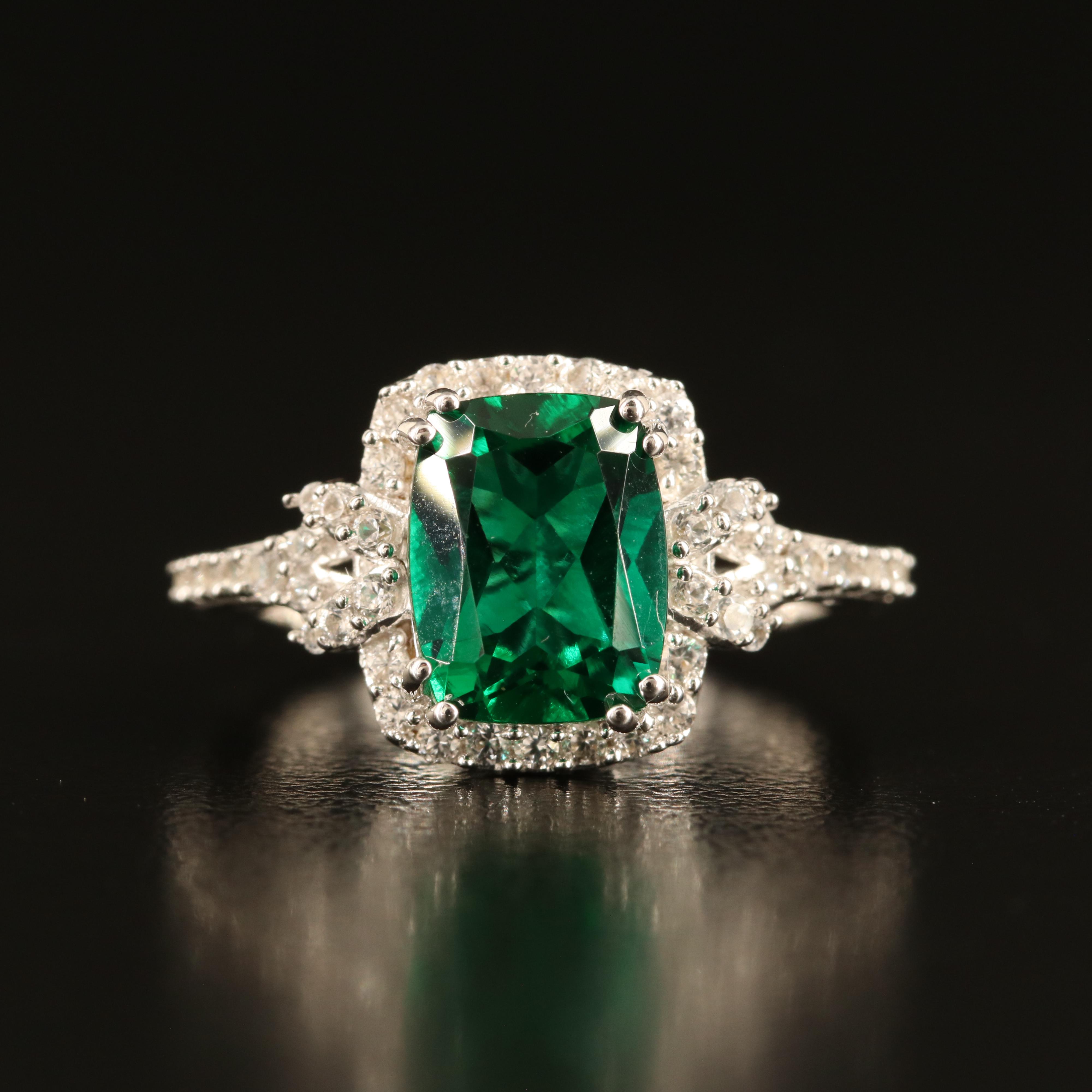 Sterling Emerald and White Sapphire Ring