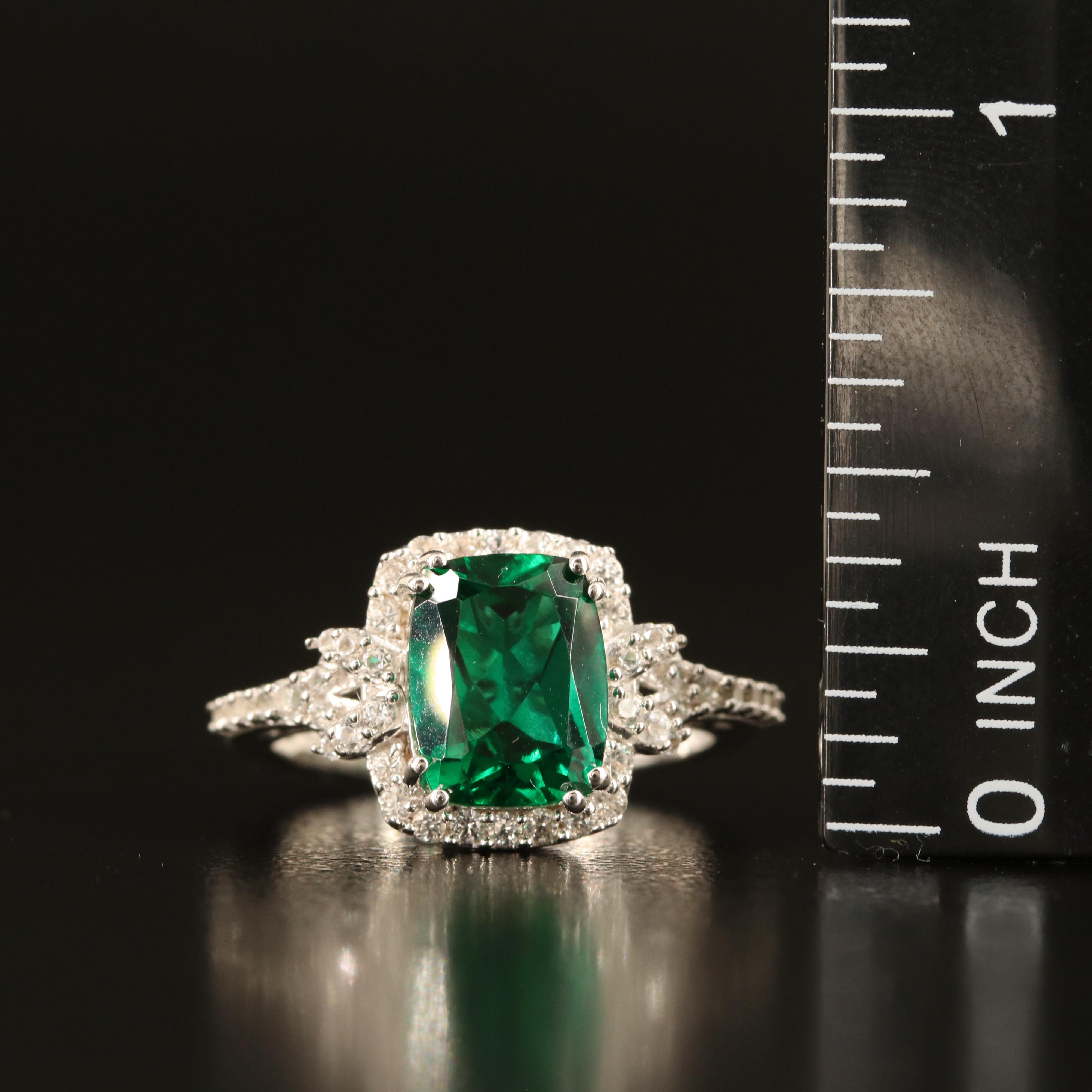 Sterling Emerald and White Sapphire Ring