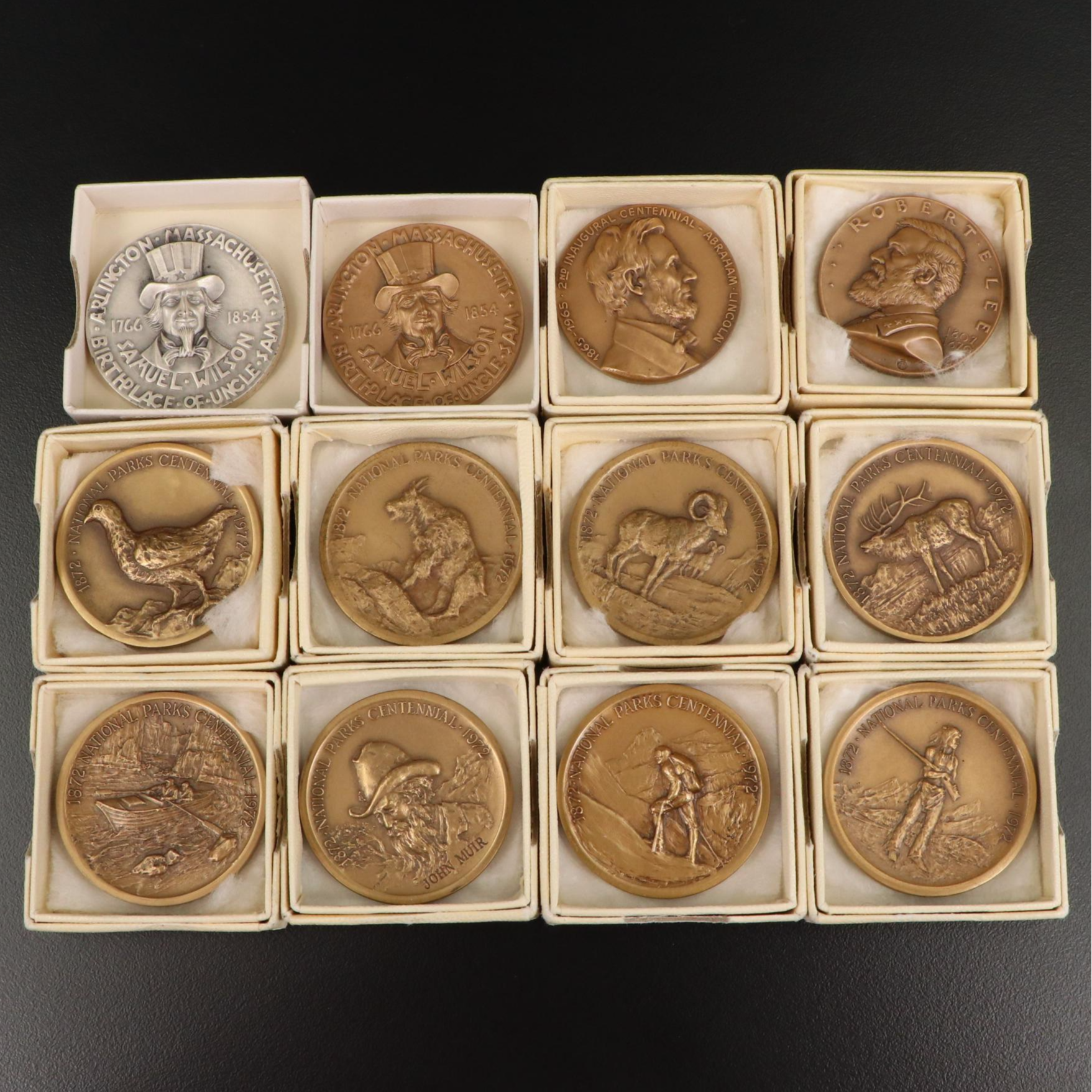 Collection of Twelve Small Bronze and Silver Medals