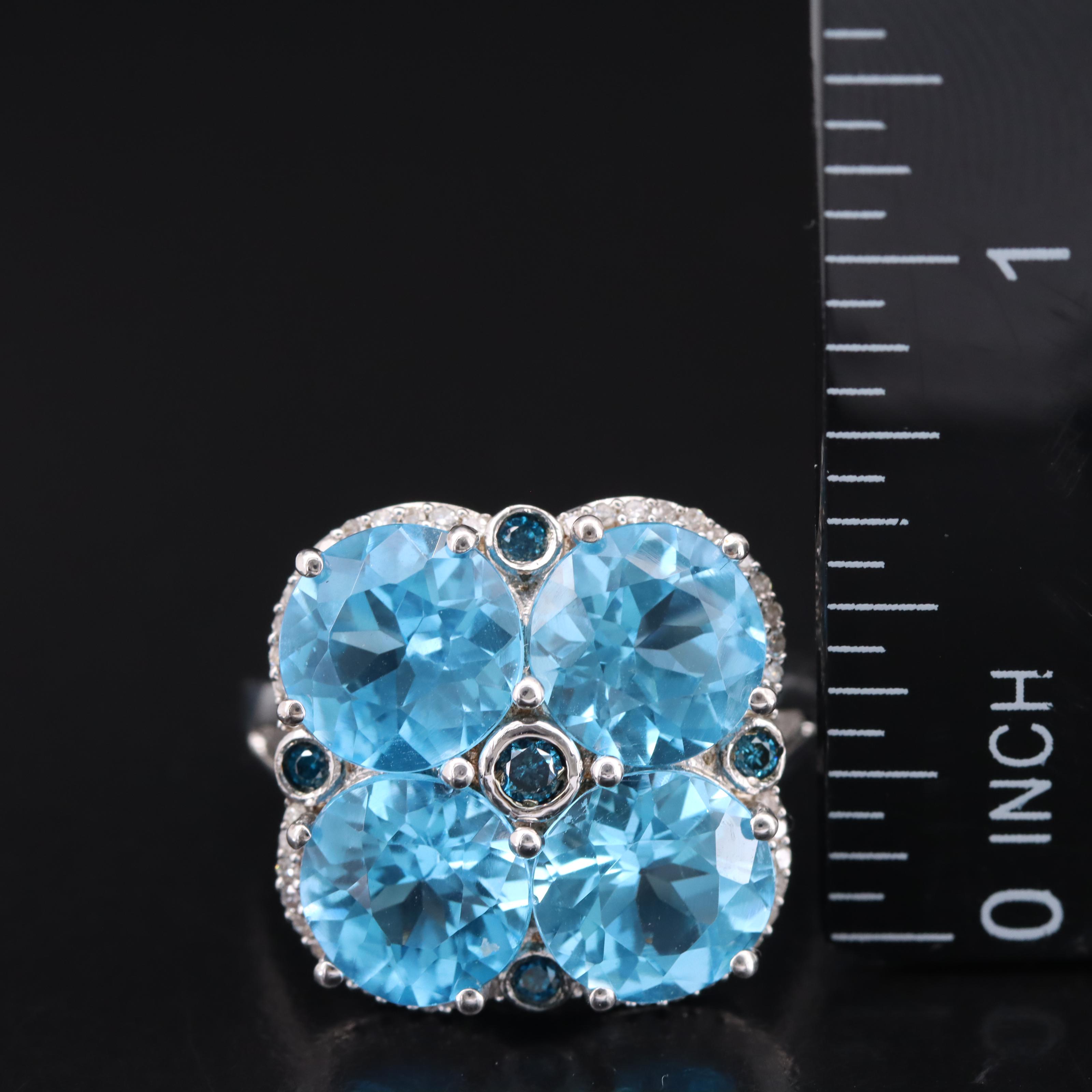 Sterling Swiss Blue Topaz and Diamond Quatrefoil Ring