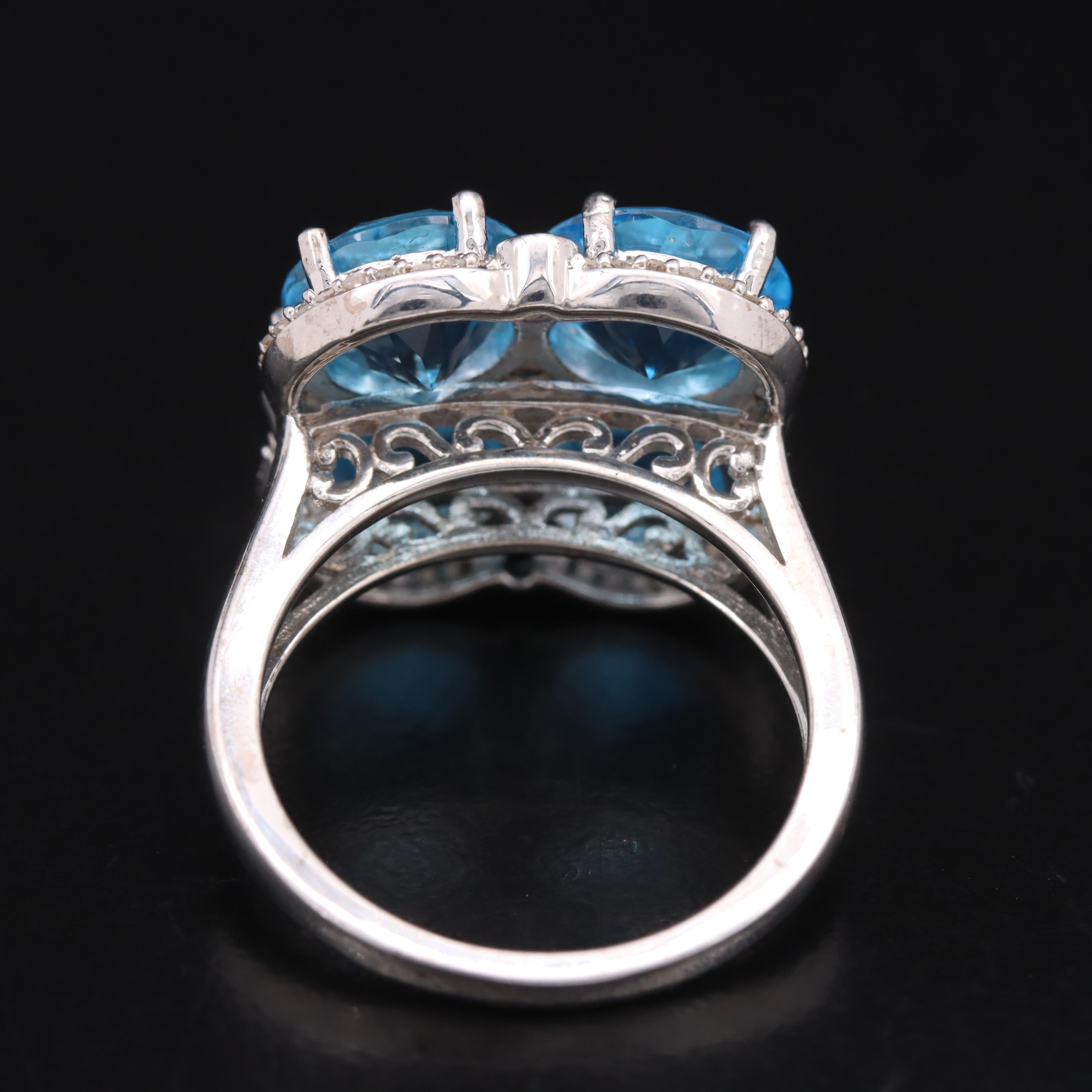 Sterling Swiss Blue Topaz and Diamond Quatrefoil Ring