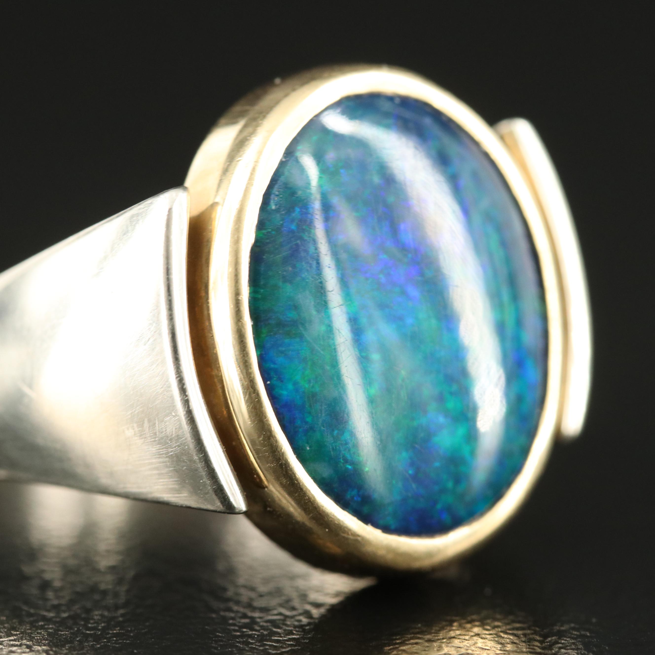 18K Two-Tone Opal Doublet Ring