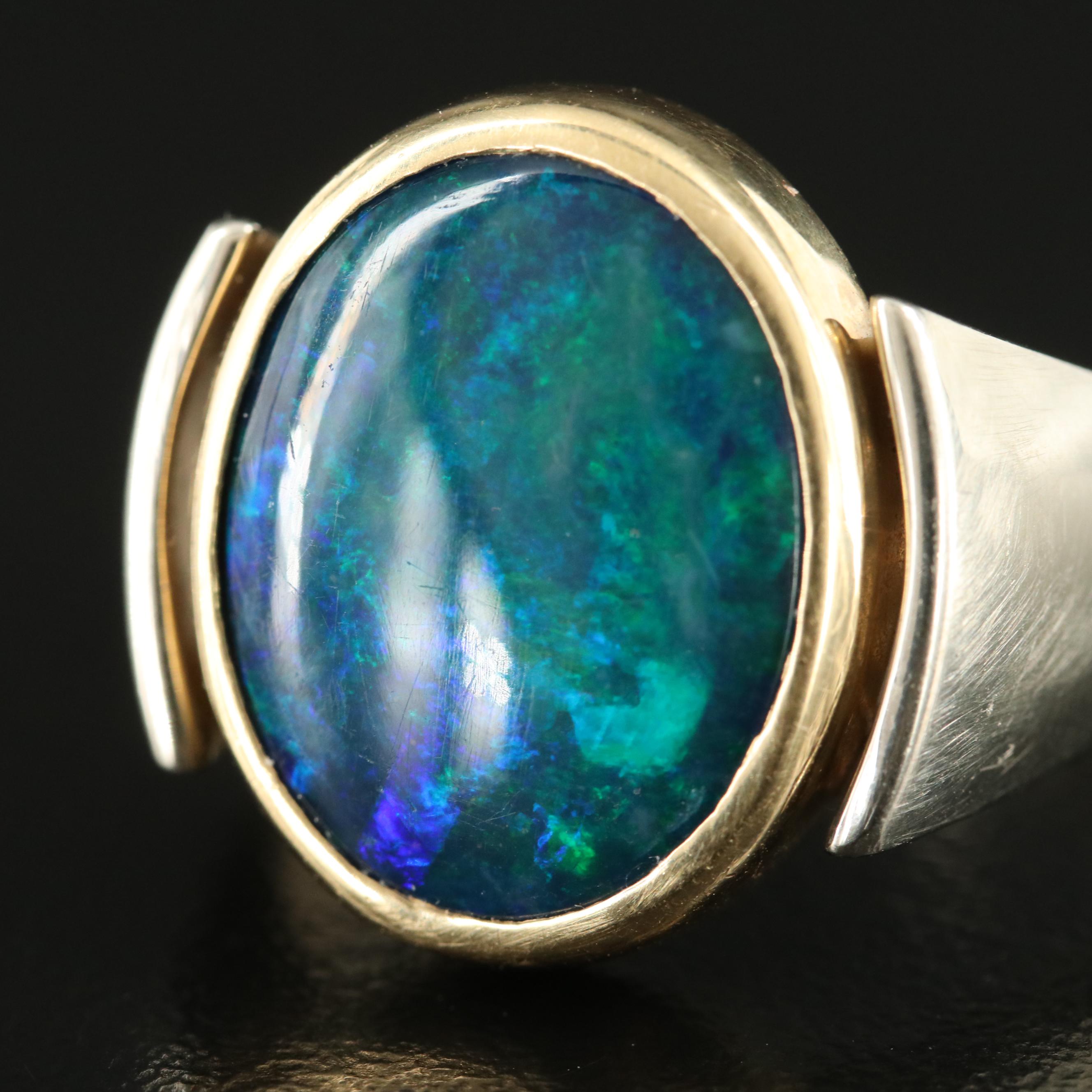 18K Two-Tone Opal Doublet Ring