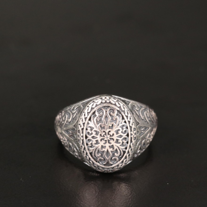 Sterling Textured Oval Faceted Ring