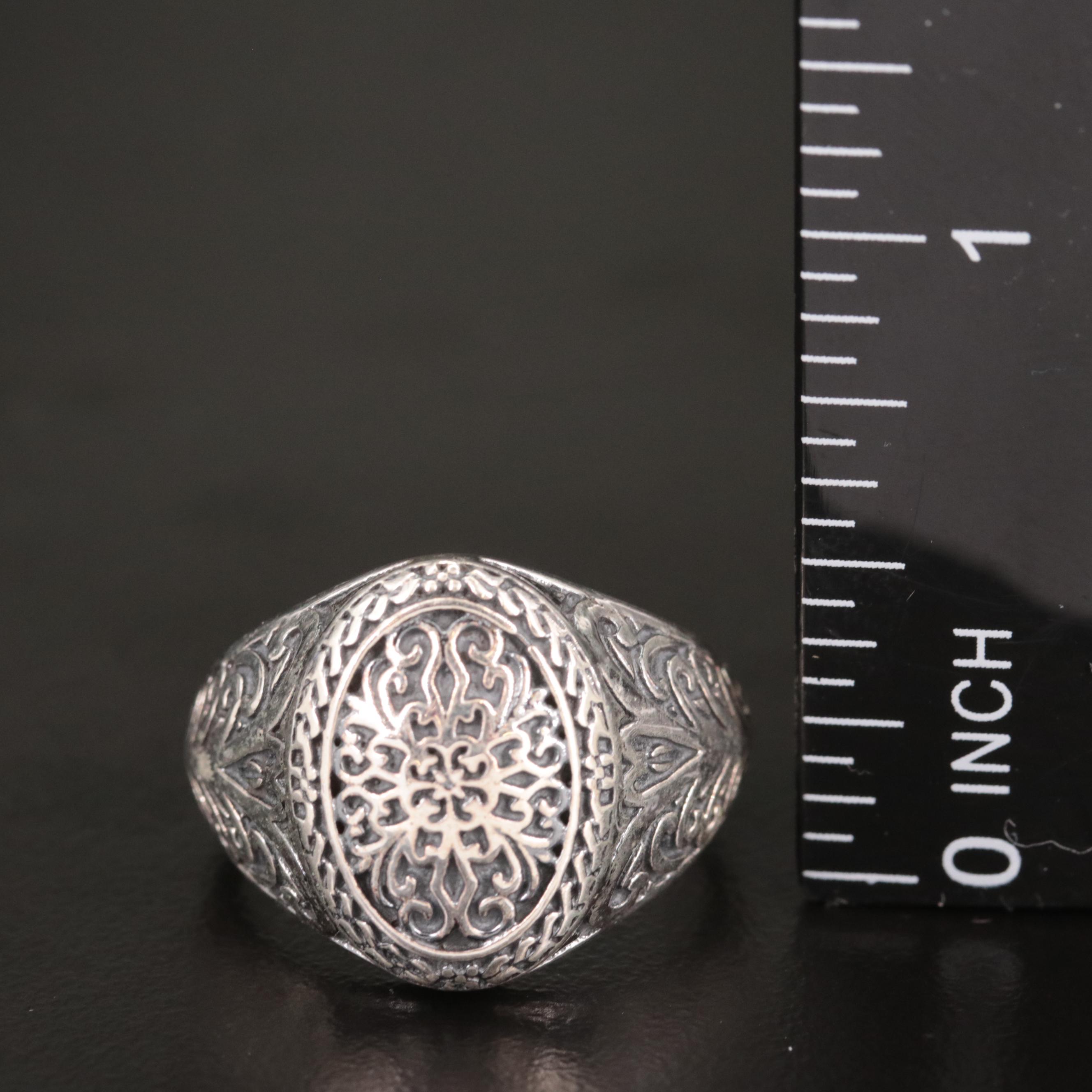 Sterling Textured Oval Faceted Ring