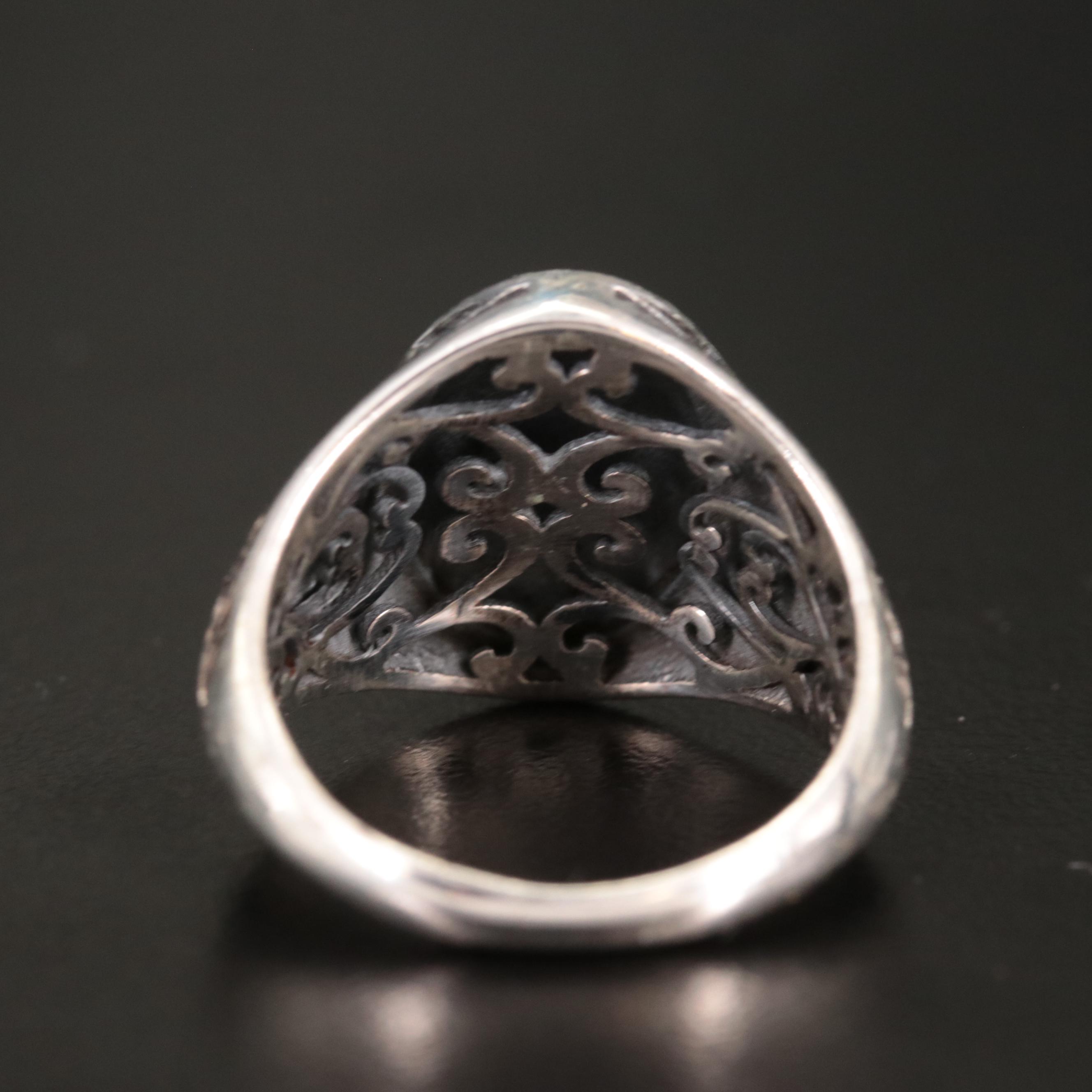 Sterling Textured Oval Faceted Ring