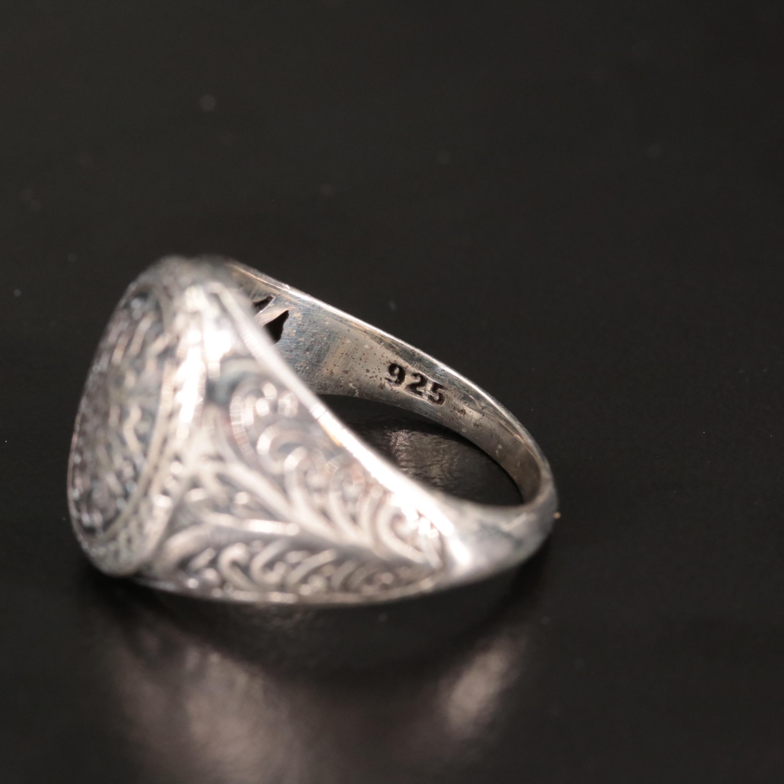 Sterling Textured Oval Faceted Ring