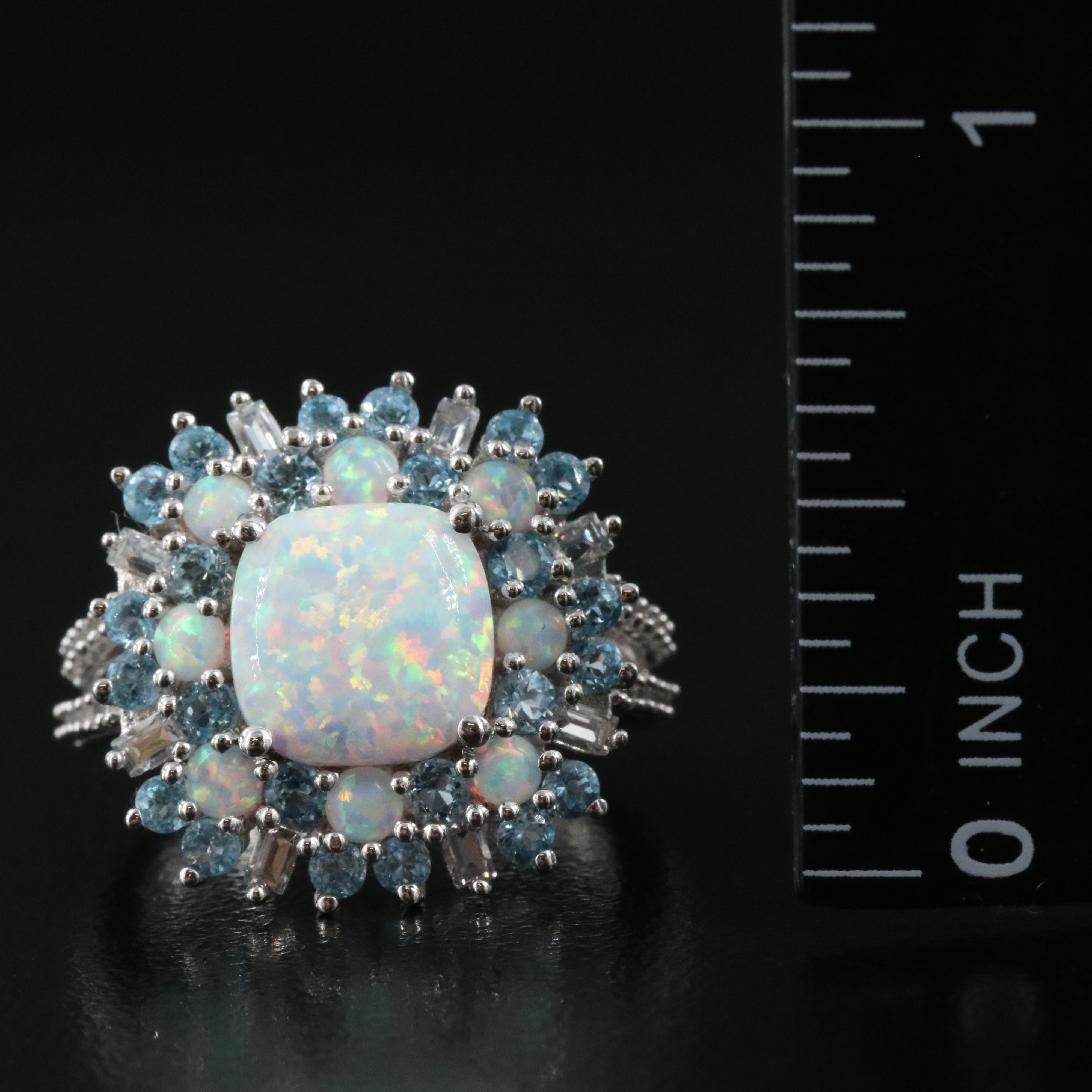 Sterling Opal, Topaz and Sapphire Ring