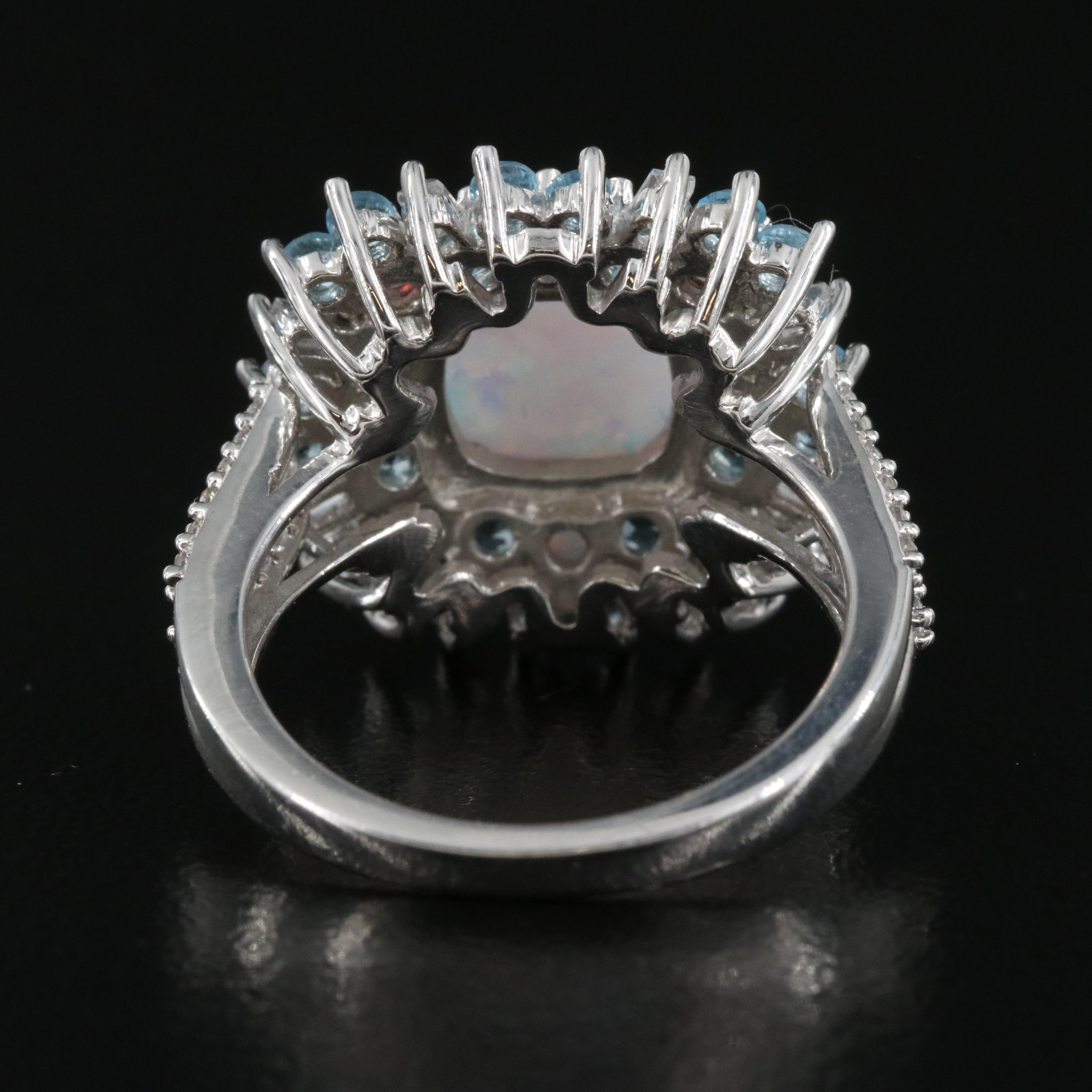 Sterling Opal, Topaz and Sapphire Ring