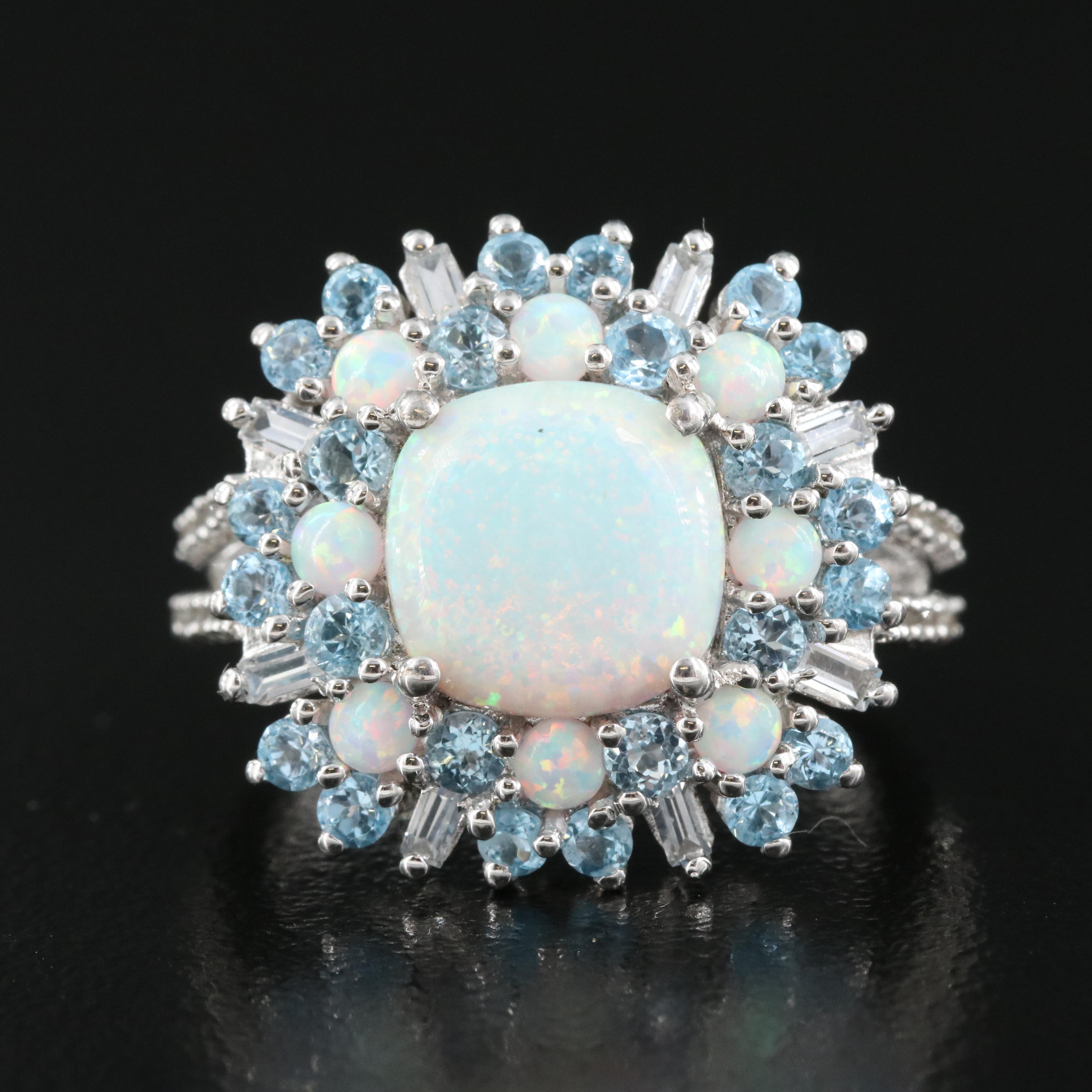Sterling Opal, Topaz and Sapphire Ring