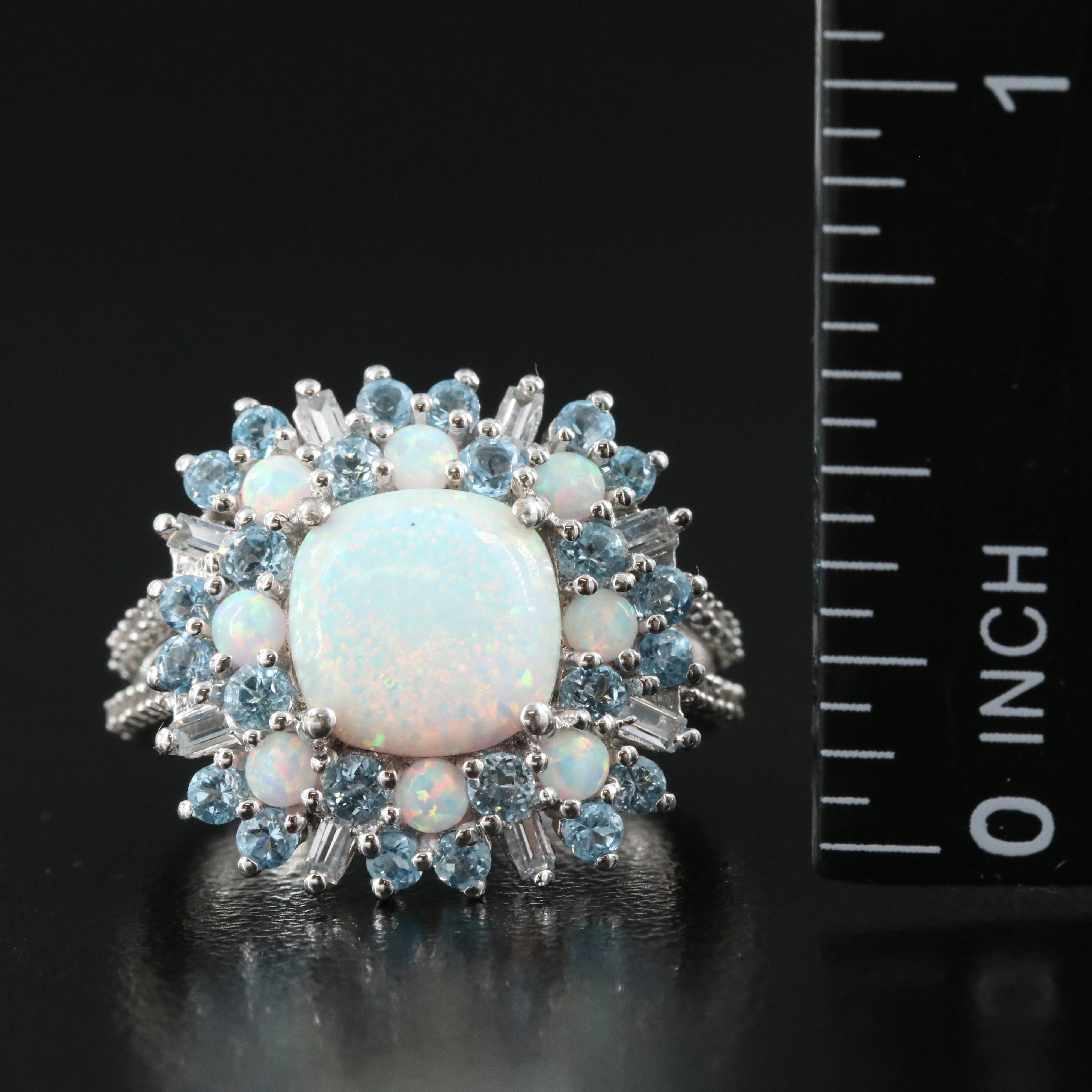 Sterling Opal, Topaz and Sapphire Ring