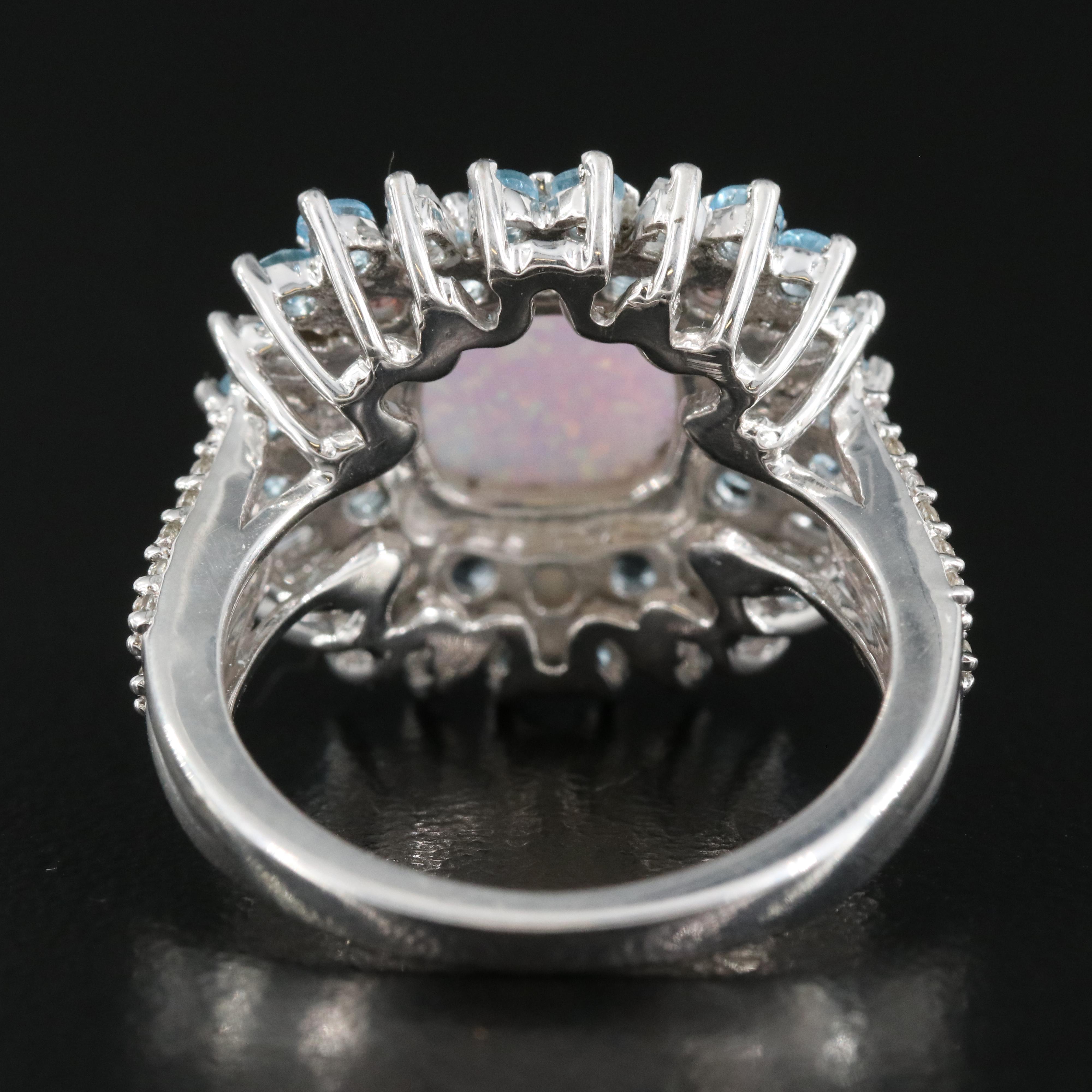 Sterling Opal, Topaz and Sapphire Ring