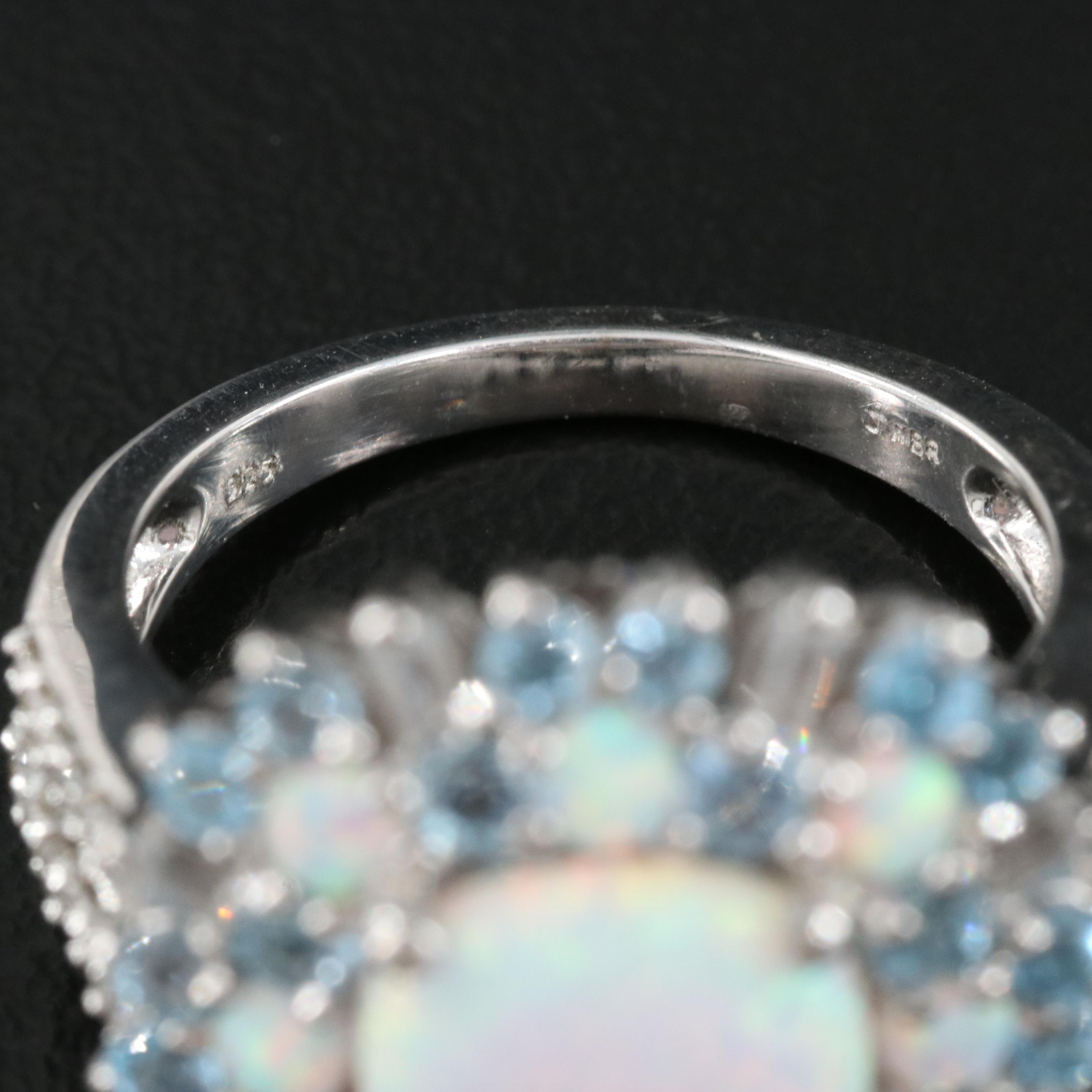 Sterling Opal, Topaz and Sapphire Ring