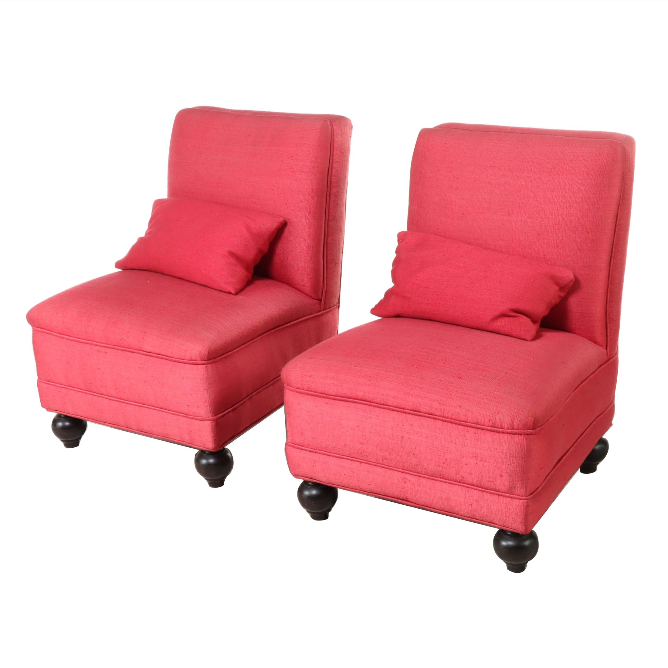 Pair of Oak and Custom-Upholstered Slipper Chairs, 20th Century