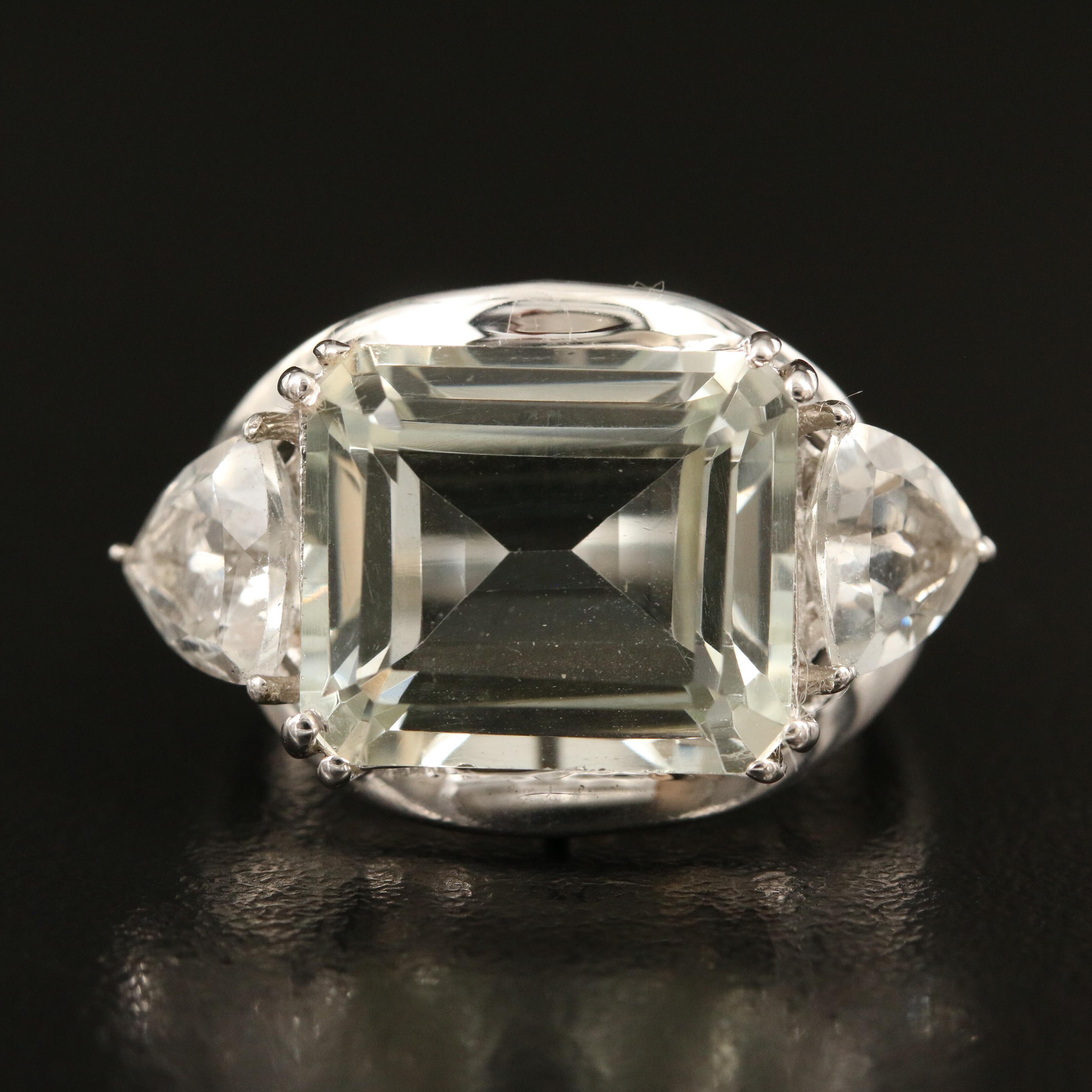 Sterling Prasiolite and White Topaz Ring