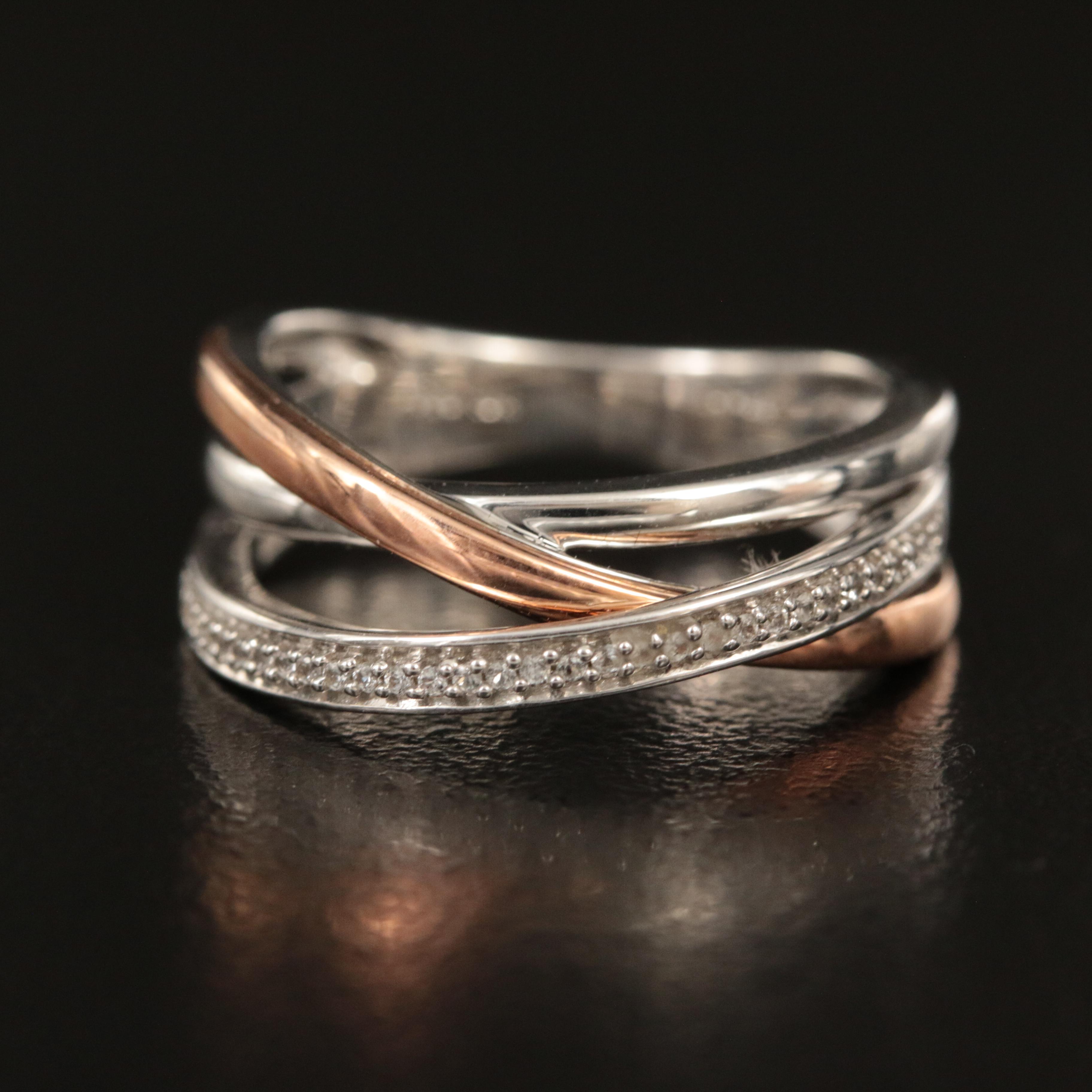 Sterling Topaz Crossover Ring with 10K Rose Gold Accent