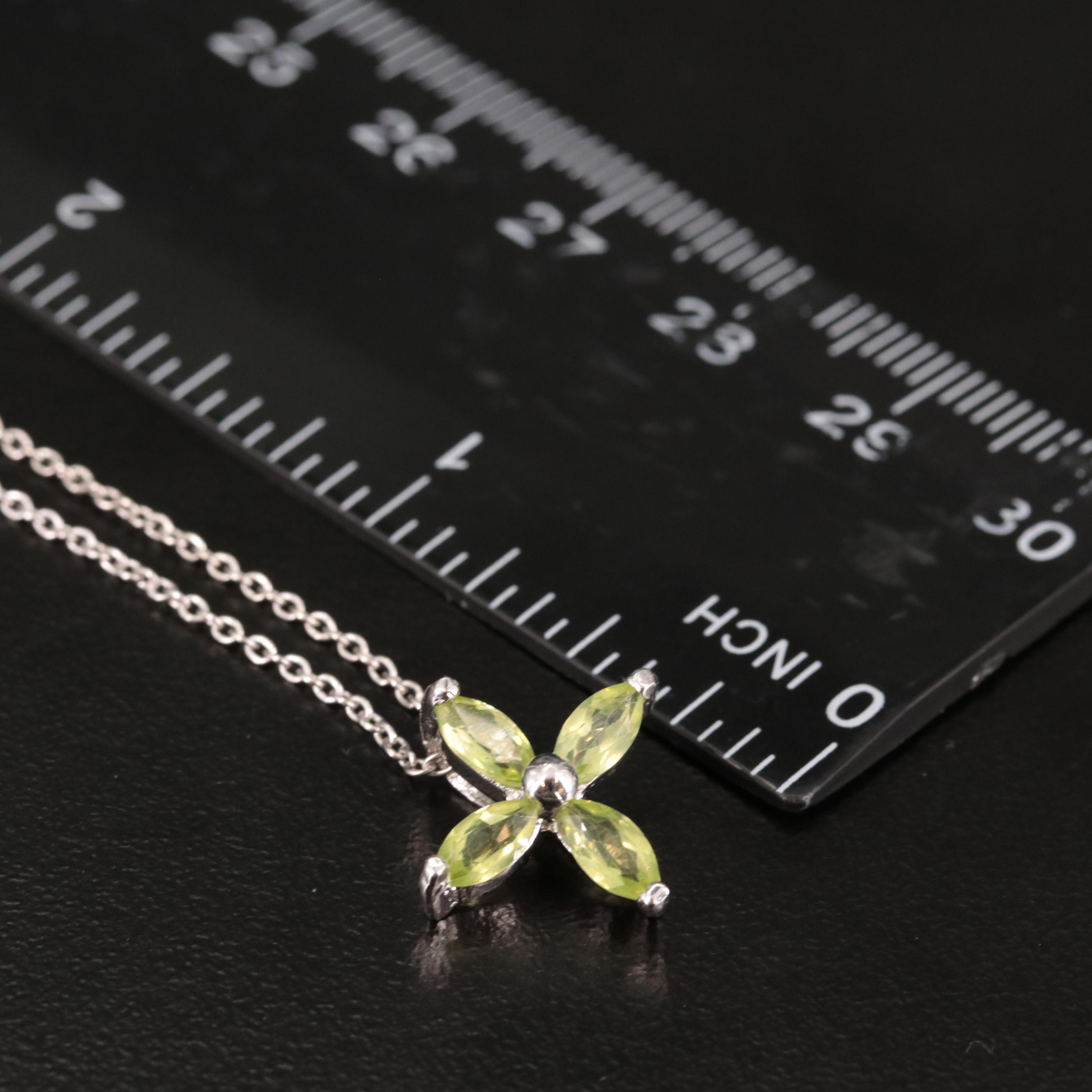 Sterling Peridot Flower Pendant Necklace