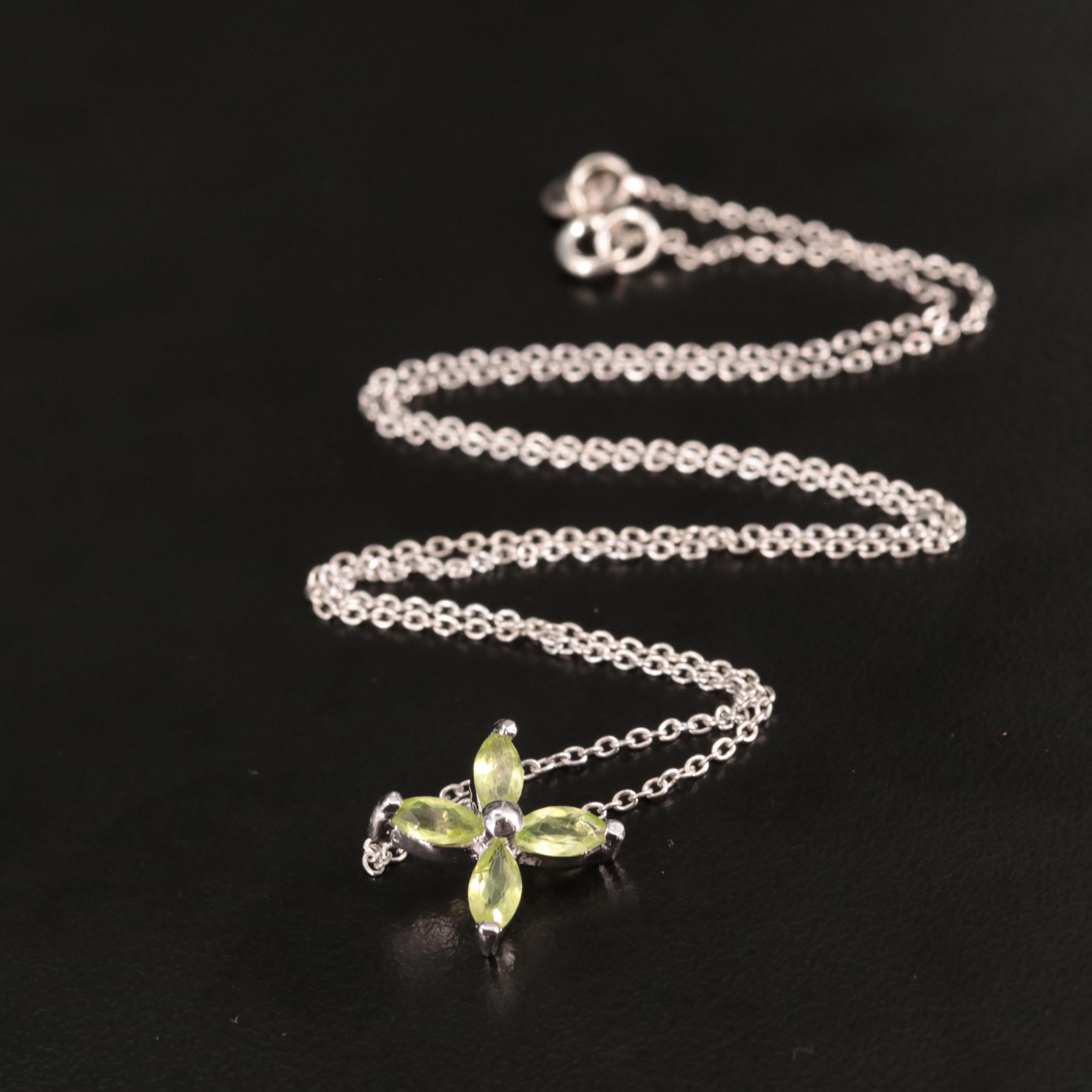Sterling Peridot Flower Pendant Necklace