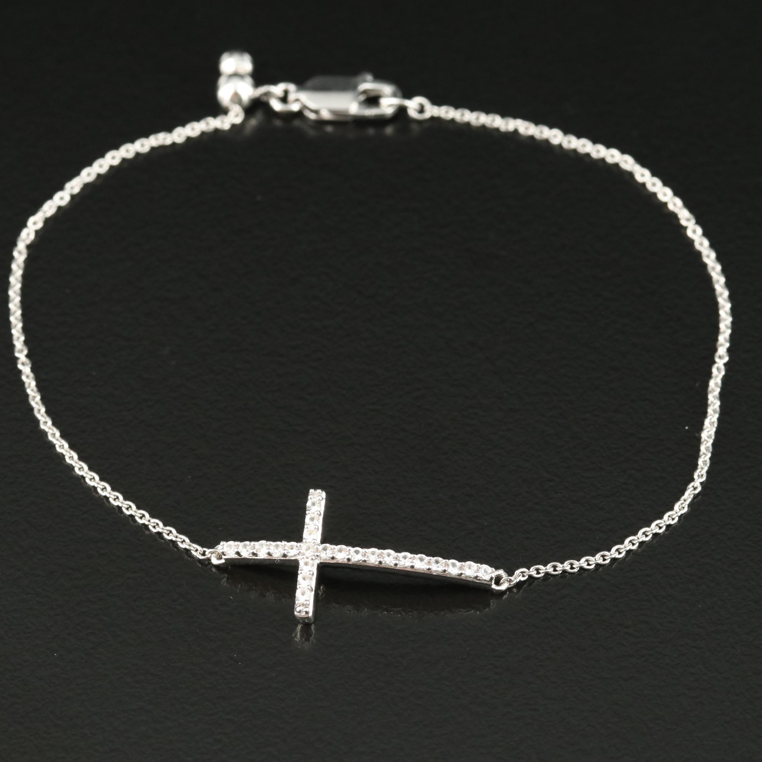 Sterling Sapphire Cross Bracelet