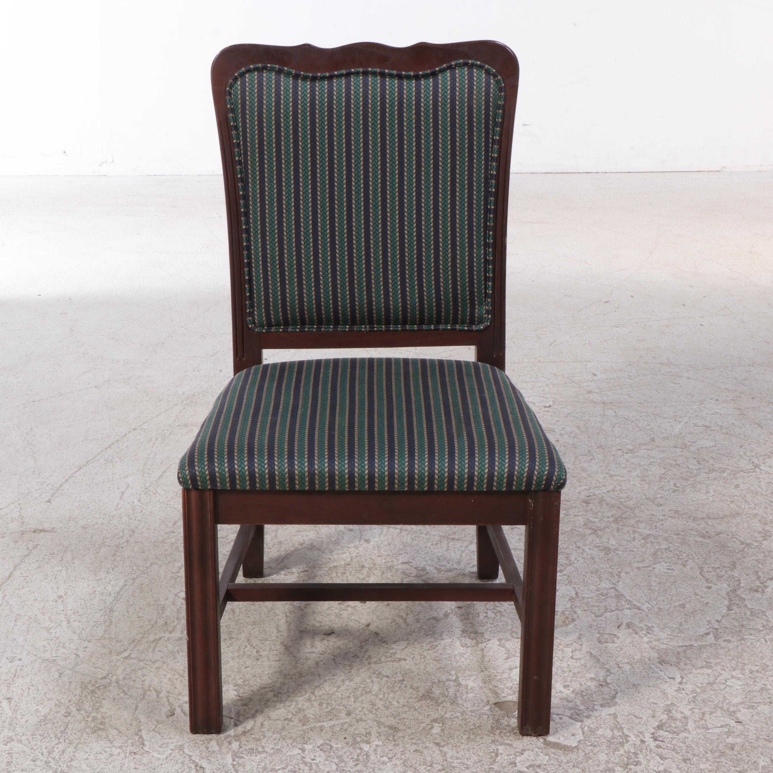 Eight Chippendale Style Custom-Upholstered Hardwood Dining Side Chairs