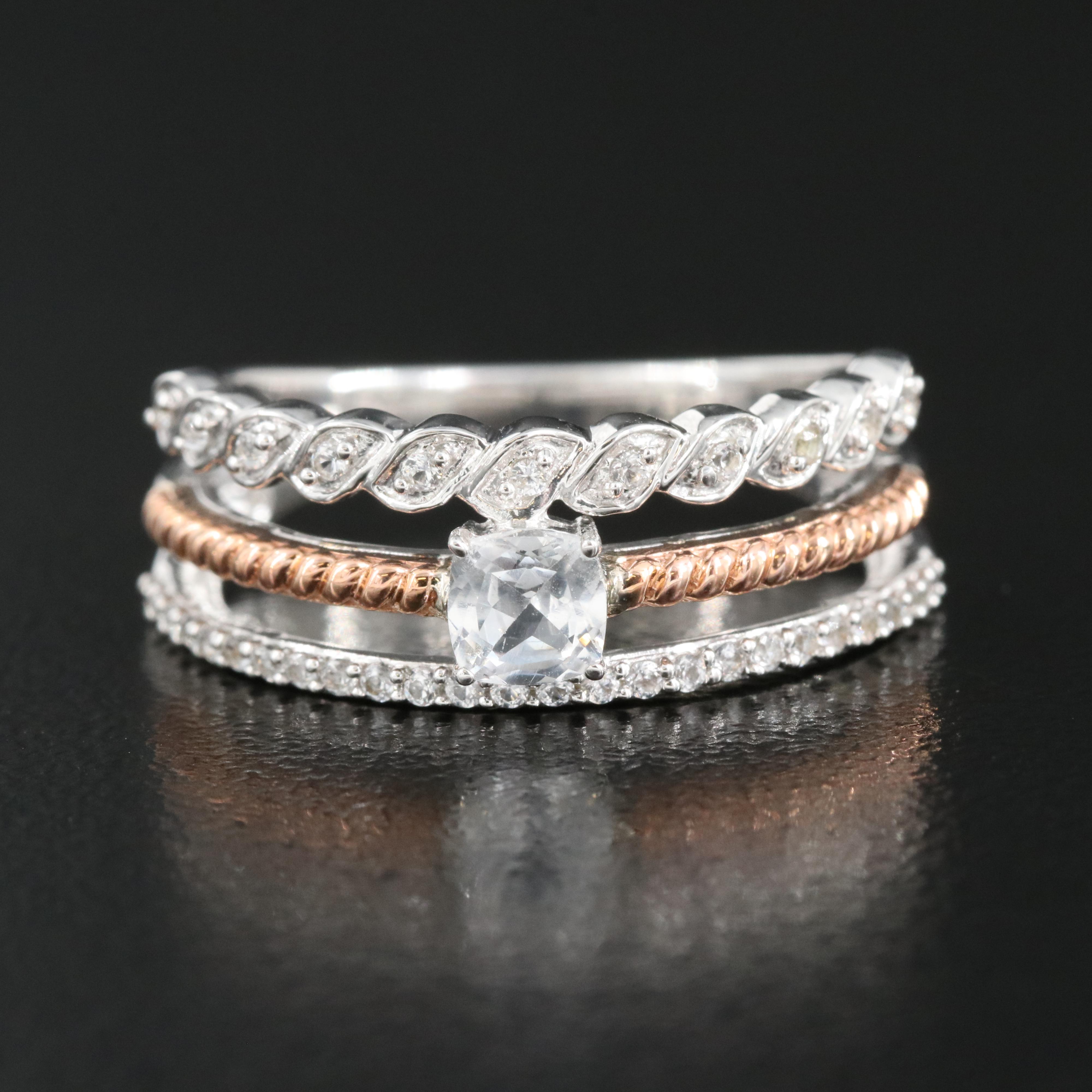 Sterling Sapphire Ring with 10K Rose Gold Accents